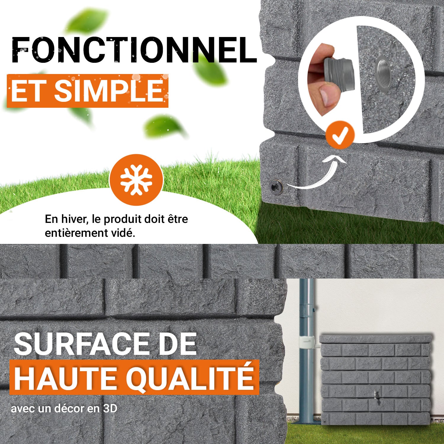 Réservoir mural Rocky 400 L, gris granit