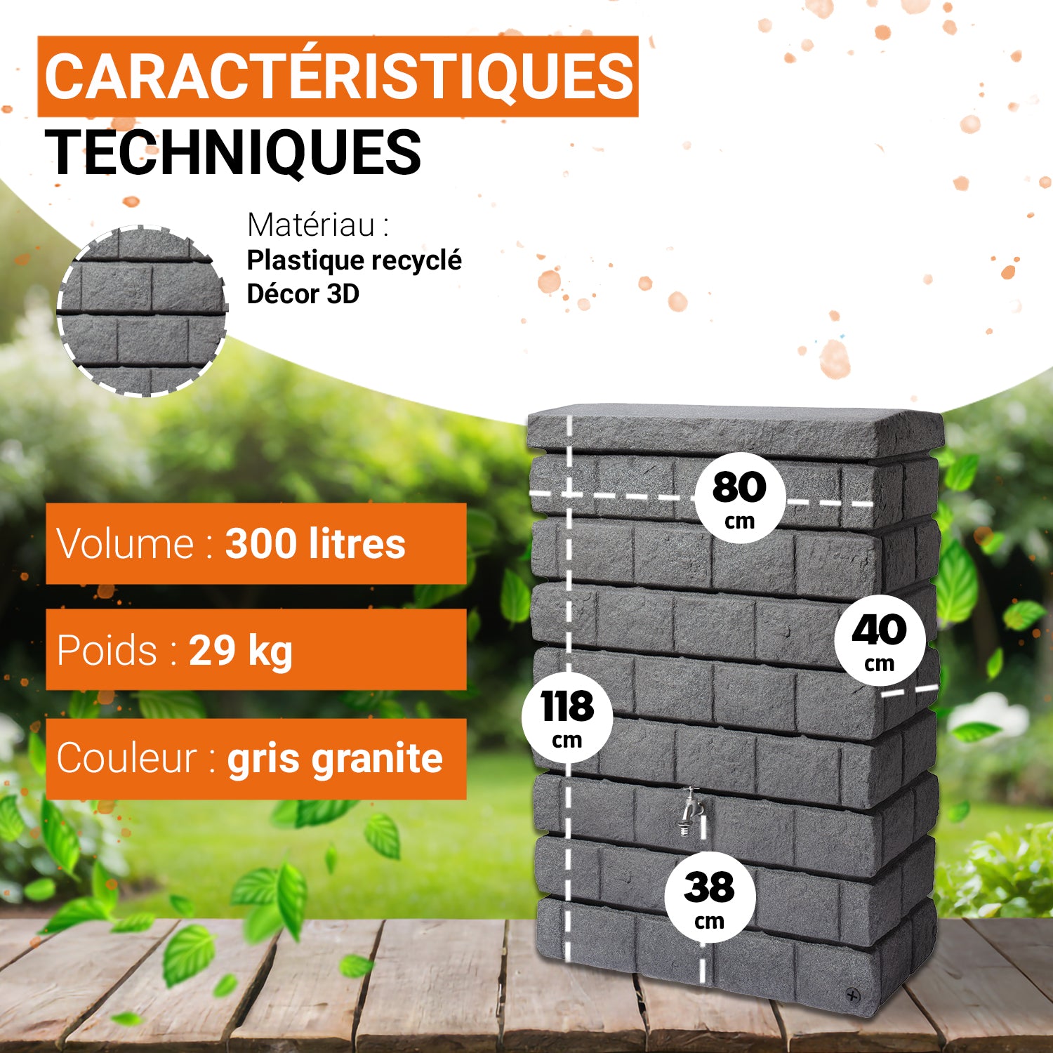 Réservoir mural Rocky Jr 300 L, gris foncé