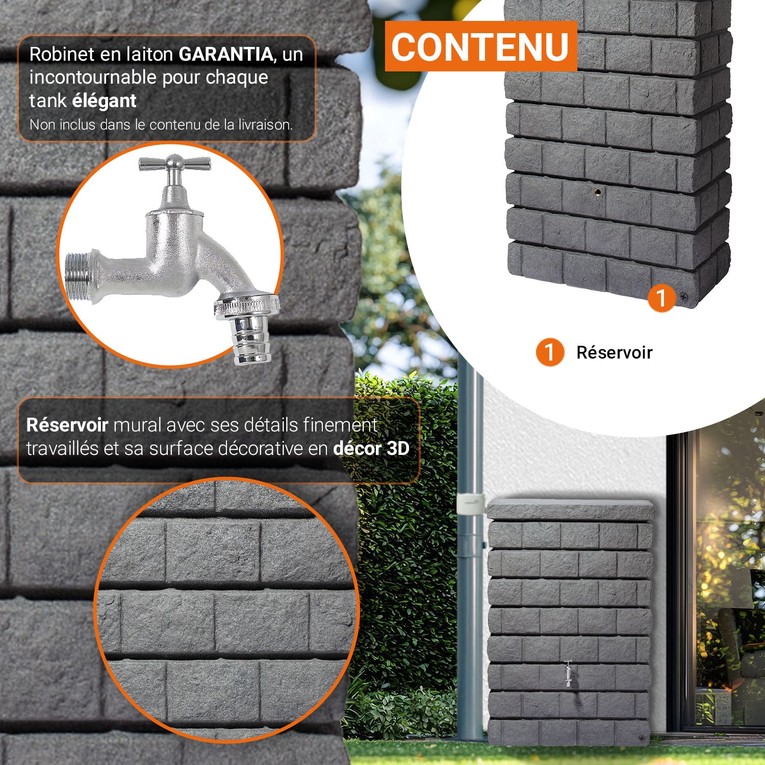 Réservoir mural Rocky Jr 300 L, gris foncé