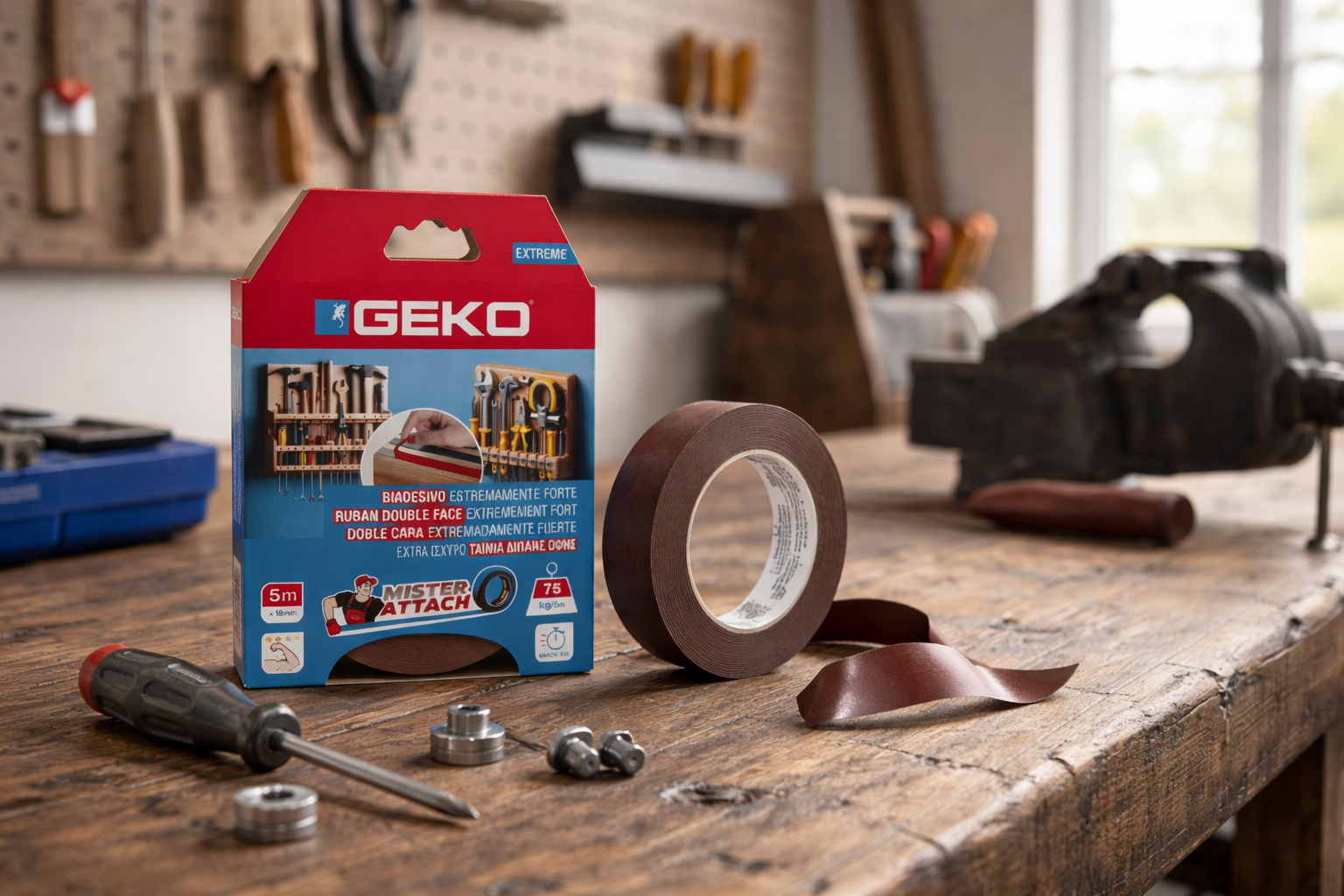 Adhésif Double Face Mousse GEKO 19mm x 5M – Fixation Verticale Ultra Résistante, Qualité Professionnelle 75 Kg
