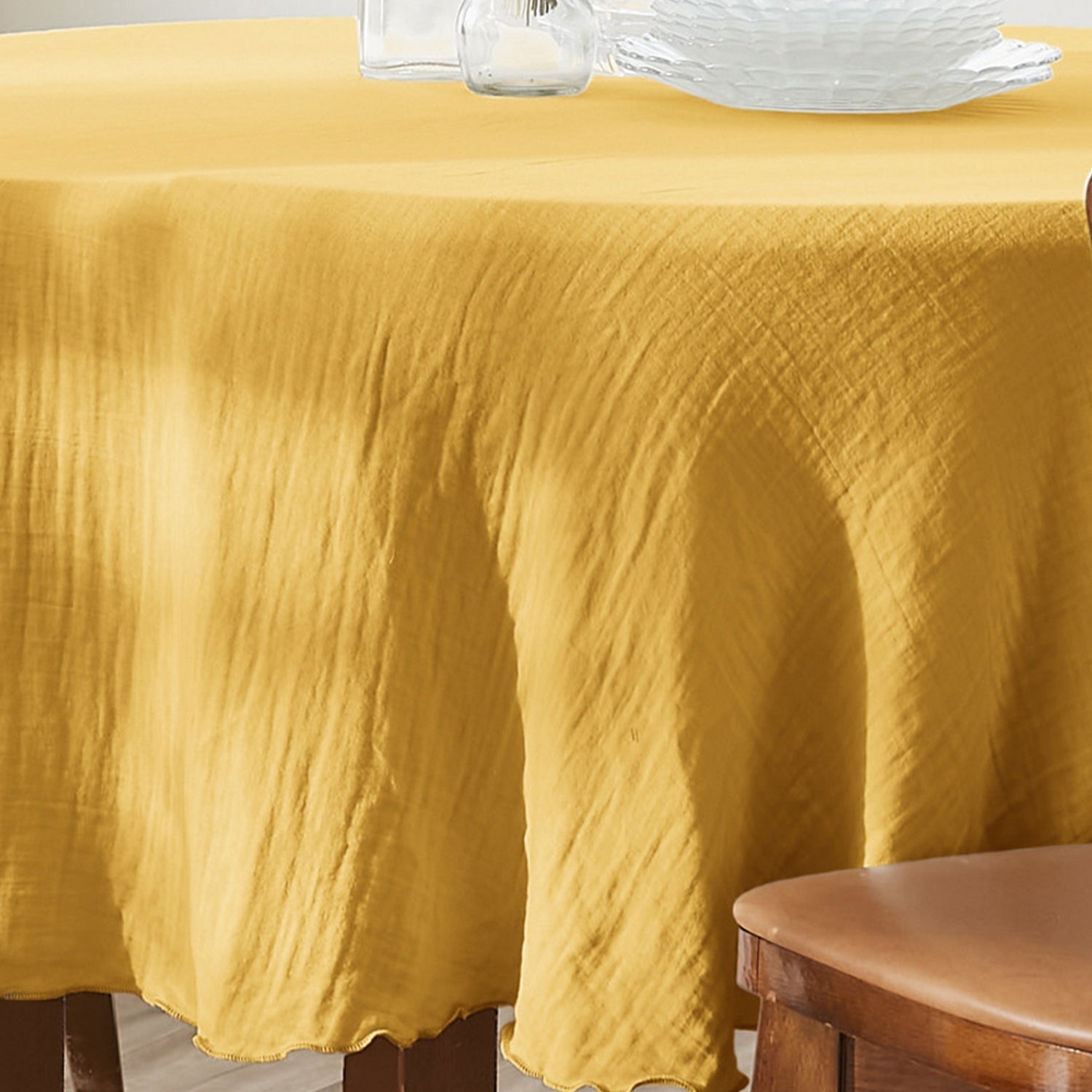 Nappe ronde - 180x180 cm - Gaze de Coton - Safran