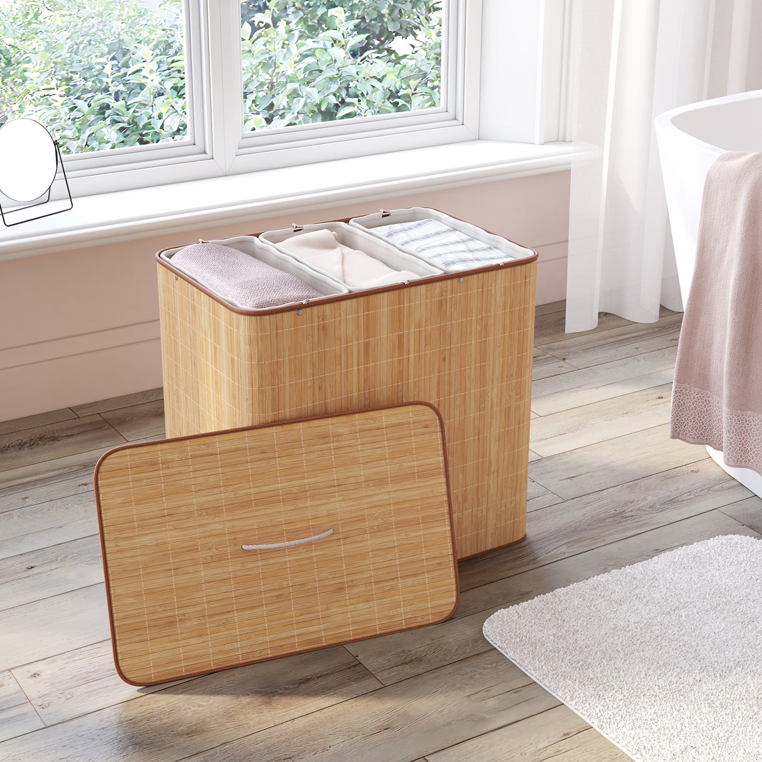 Panier à linge Maya 3 compartiments en bambou