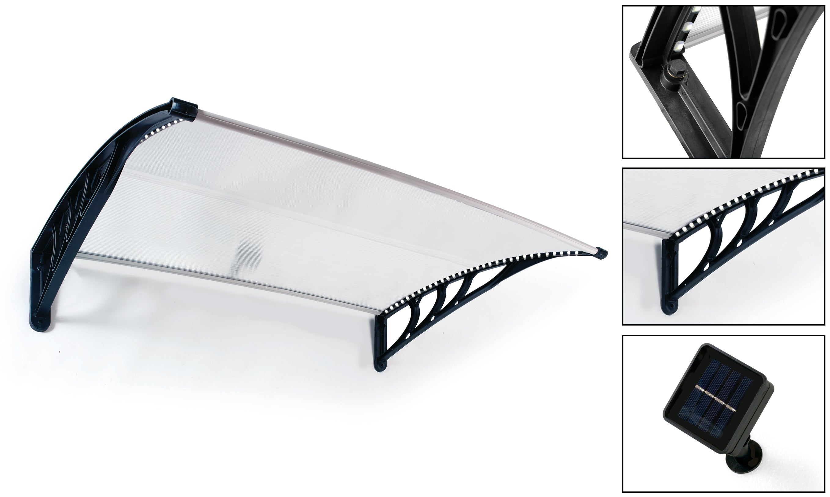 Marquise de porte transparente LED 80x150cm