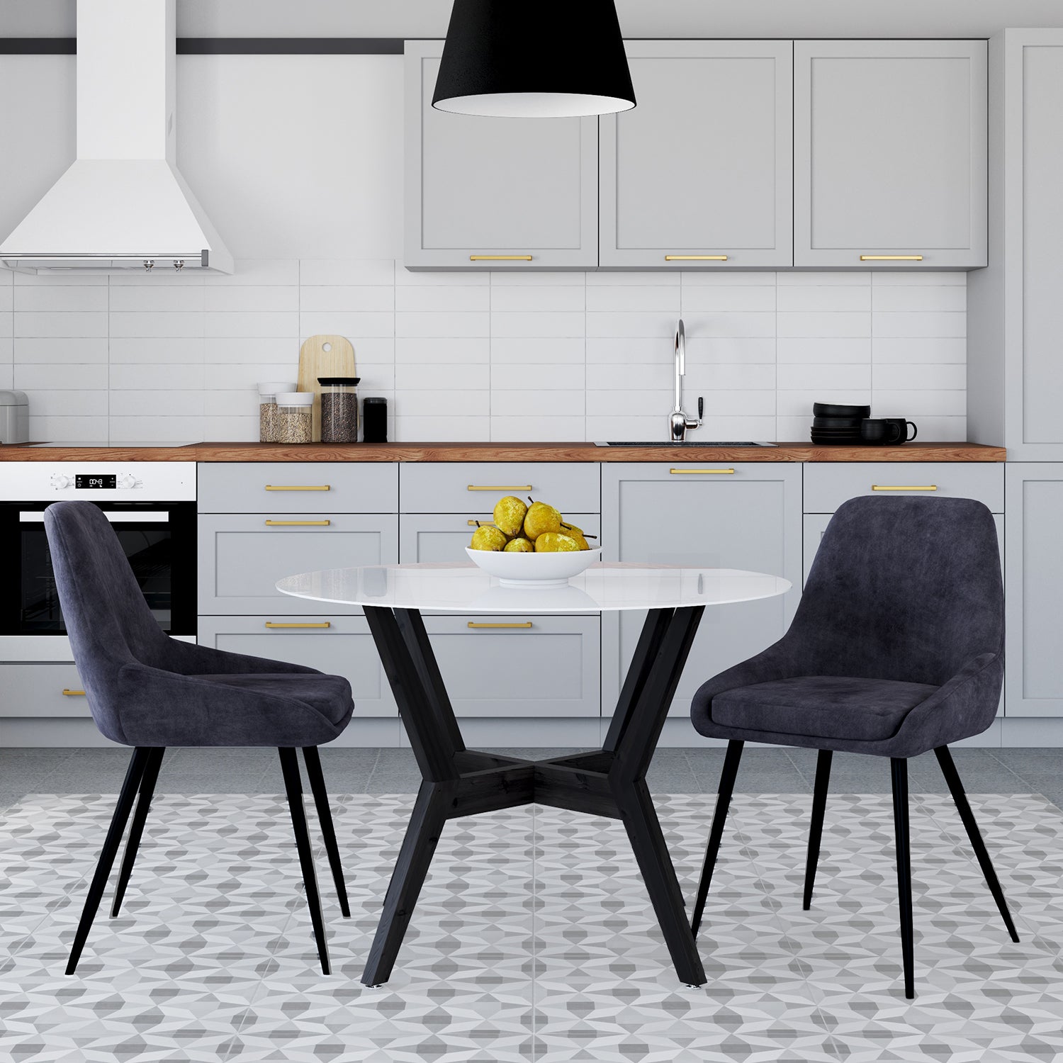 Chaises Olivia assise gris foncé pieds métal - lot de 2