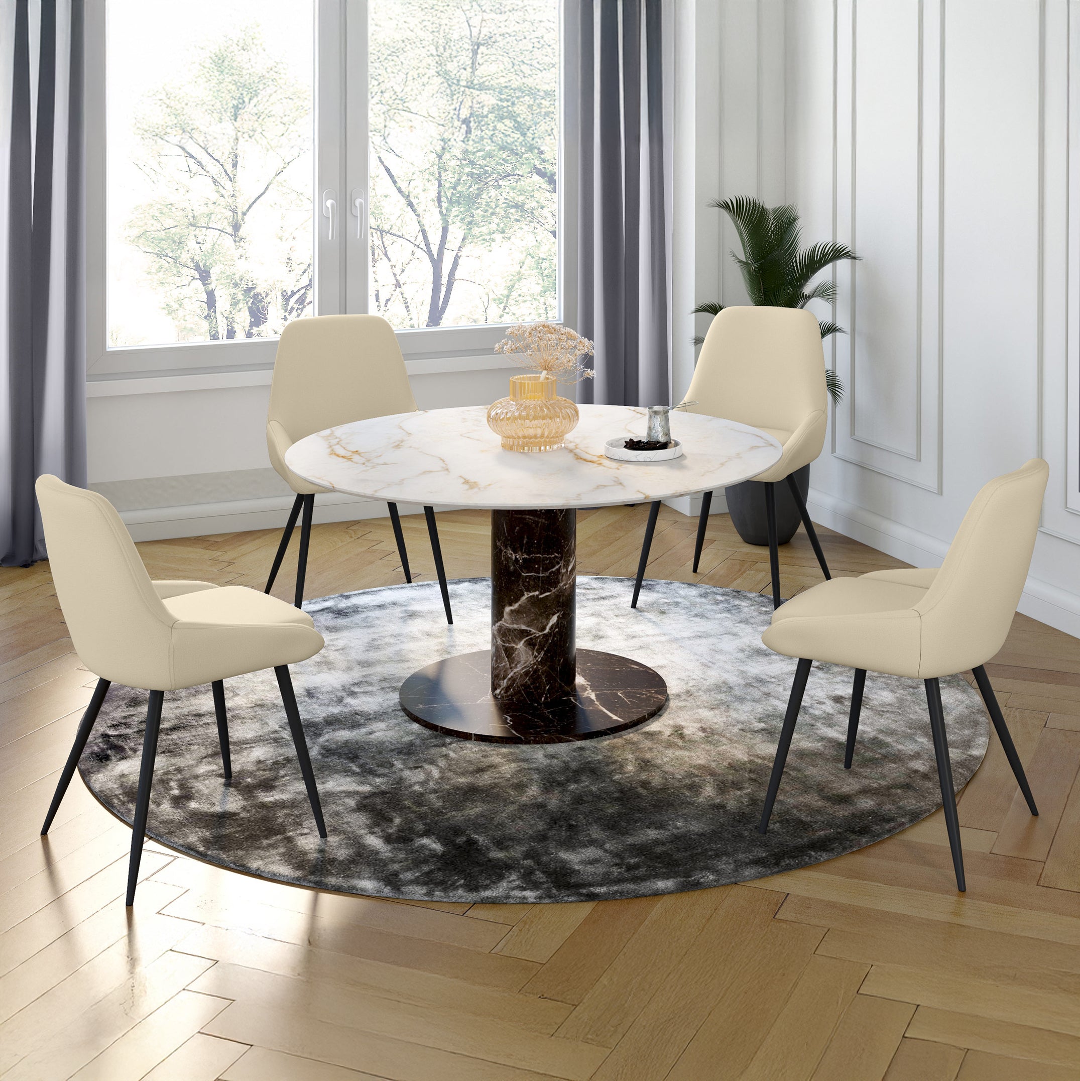 Chaises Ornella assise tissu beige et pieds métal noirs - lot de 4