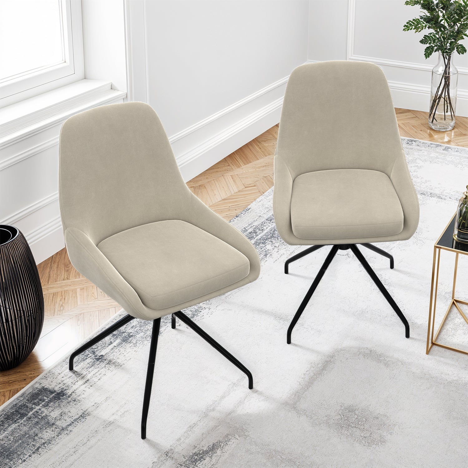 Chaises Olivia assise pivotante crème pieds métal - lot de 2