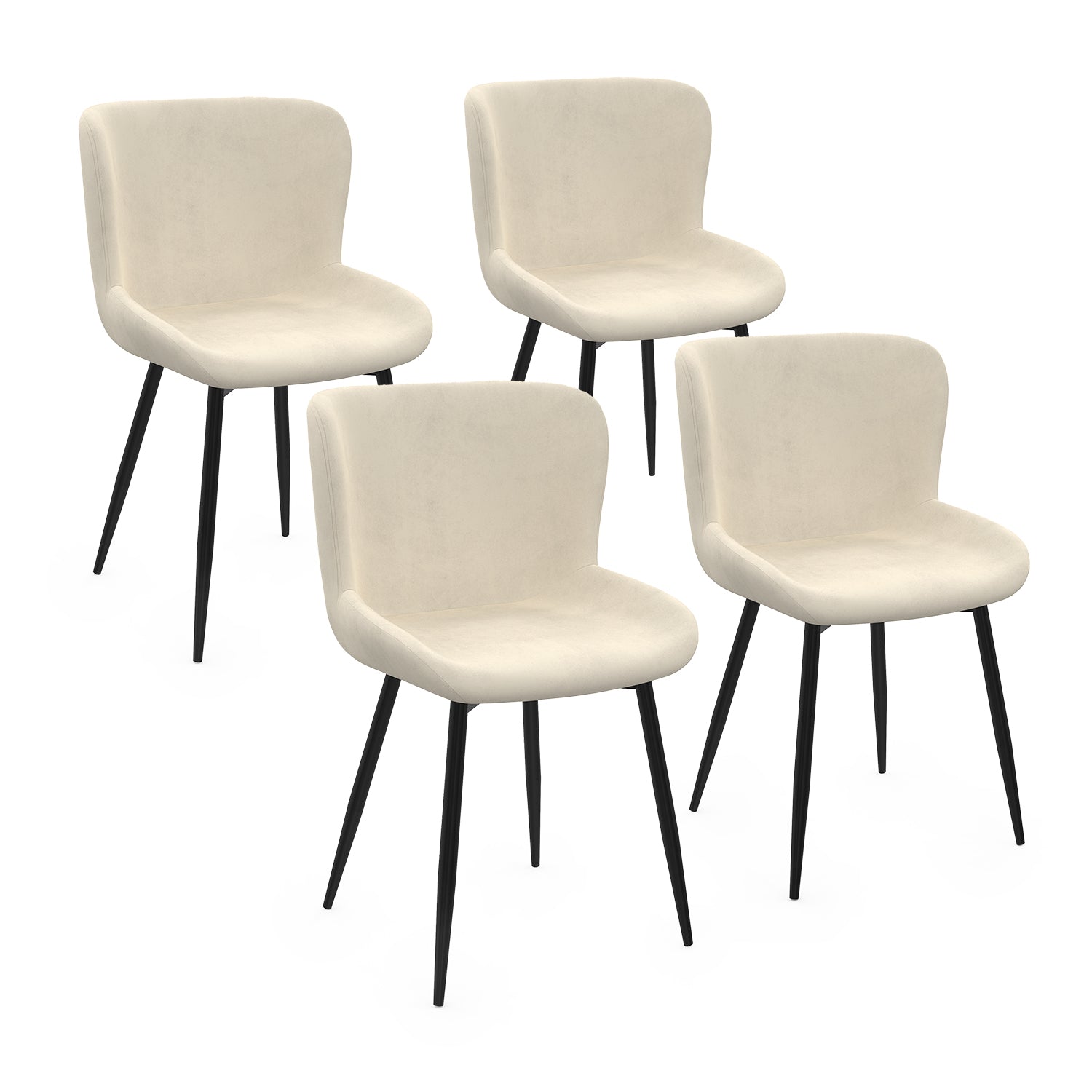 Chaises Taylor en velours crème et pieds métal noirs - lot de 4
