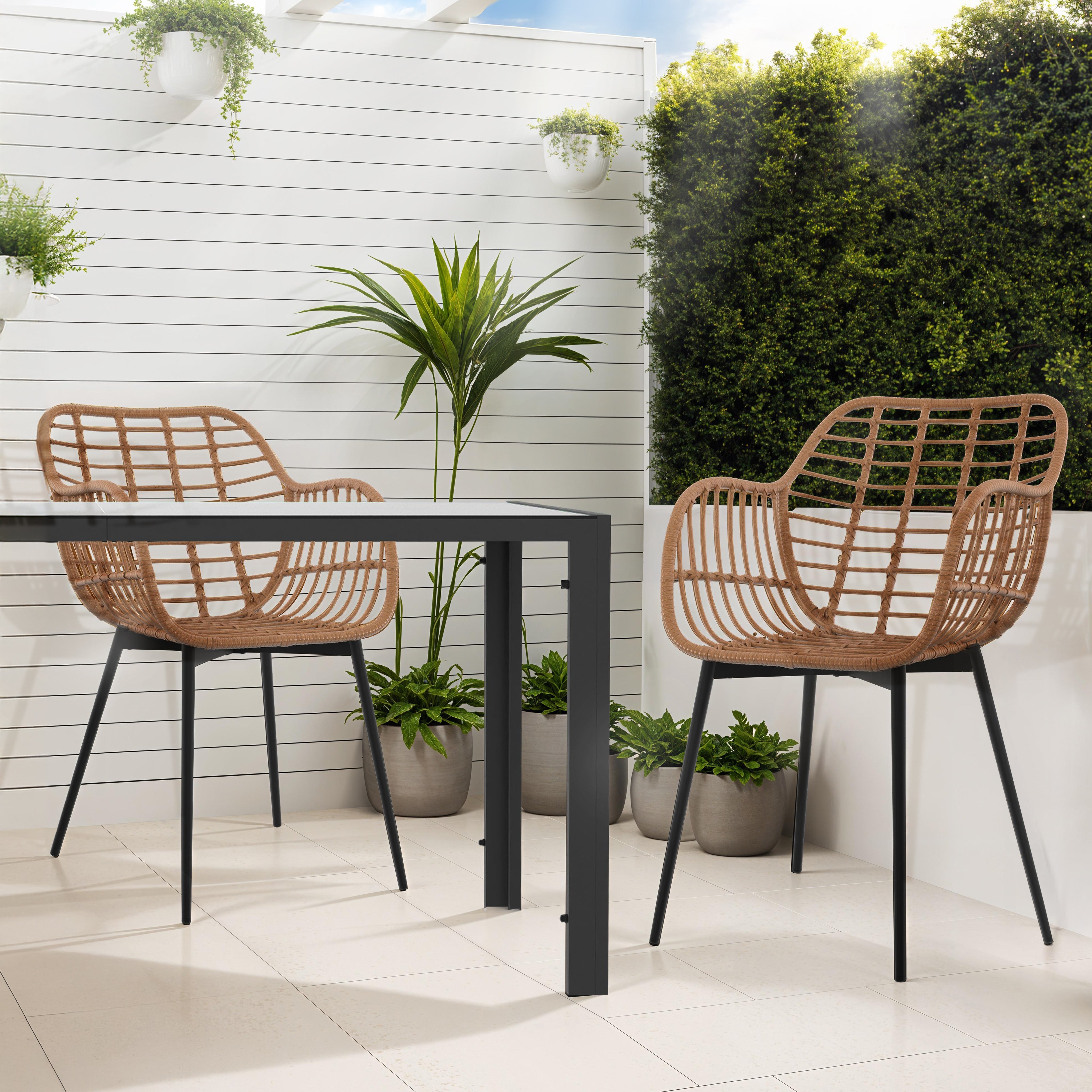 Fauteuils Cuba effet rotin et pieds métal - lot de 2