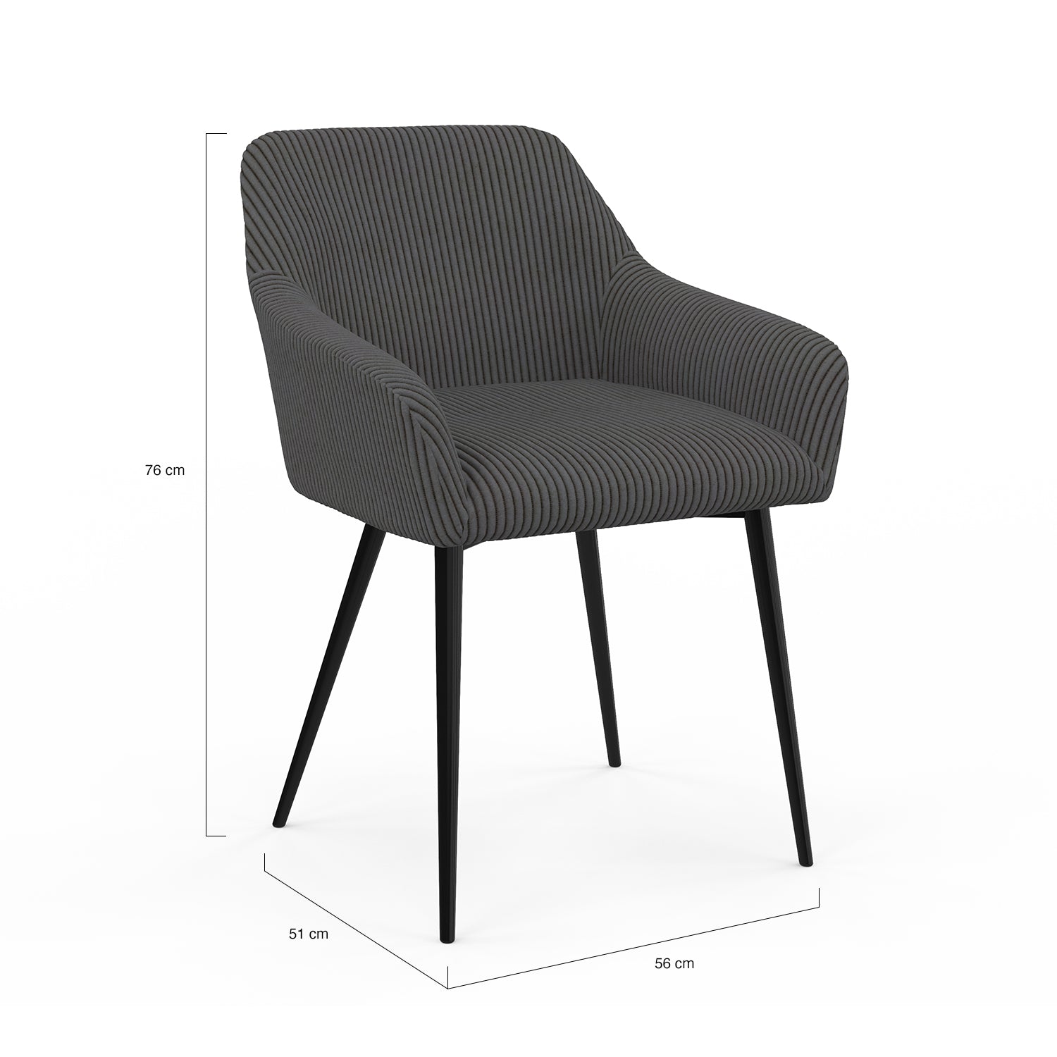 Chaises avec accoudoirs Jenny en velours côtelé gris et pieds métal - lot de 2