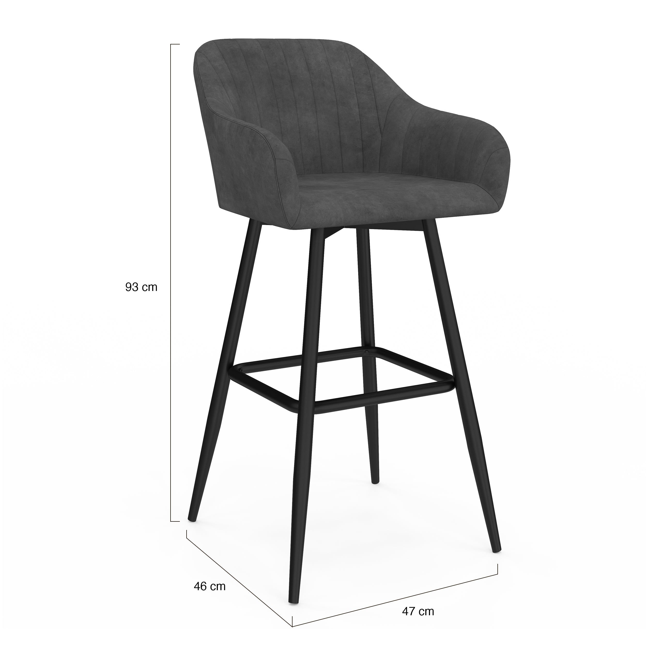 Tabourets de bar Ariana avec accoudoirs en velours gris foncé - lot de 2