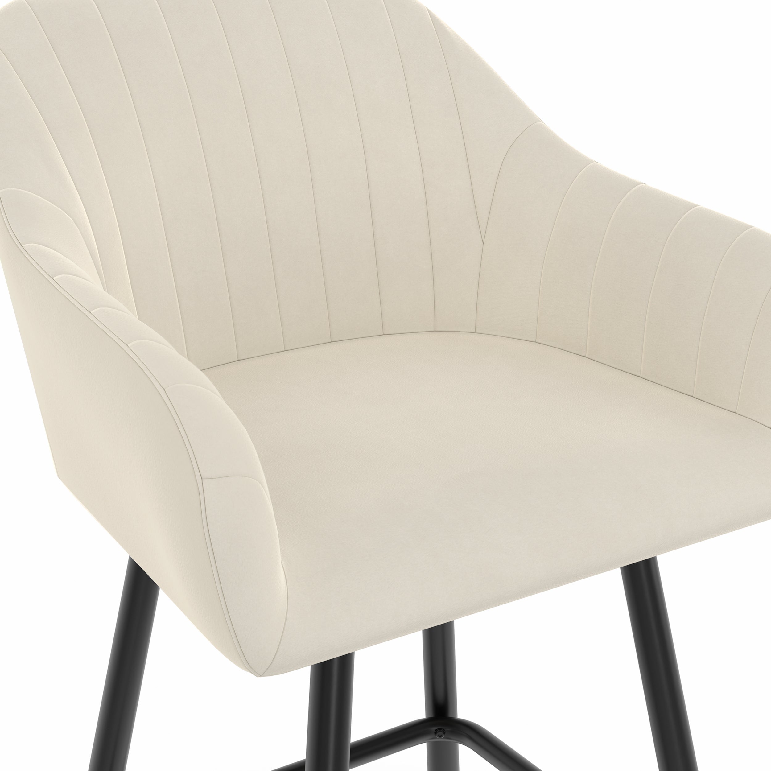 Tabourets de bar Ariana avec accoudoirs en velours crème - lot de 2