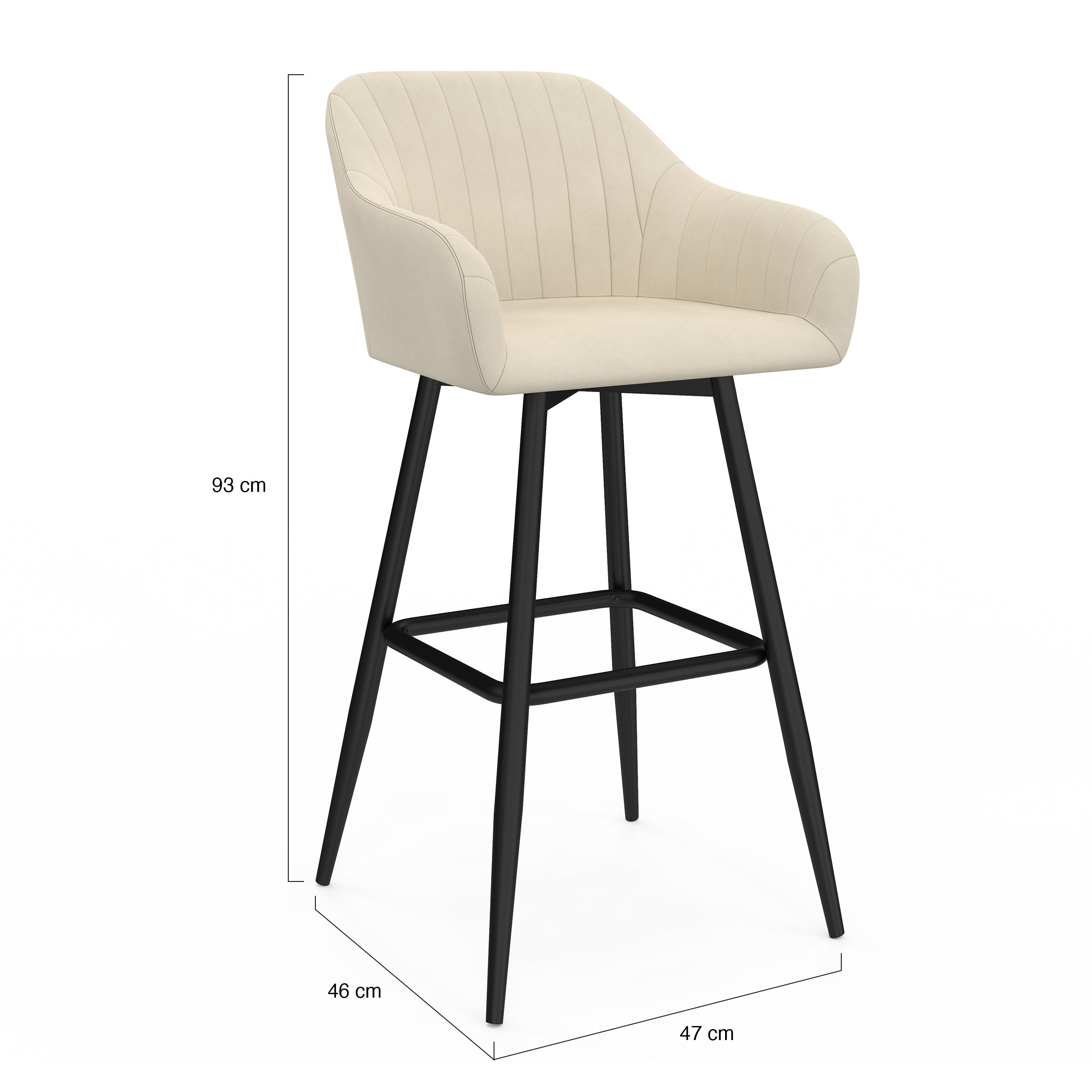 Tabourets de bar Ariana avec accoudoirs en velours crème - lot de 2