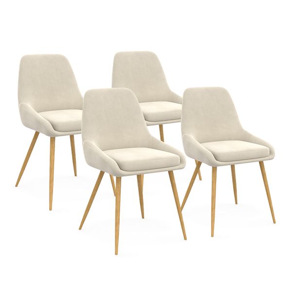 Chaises Olivia velours crème pieds métal effet bois - lot de 4