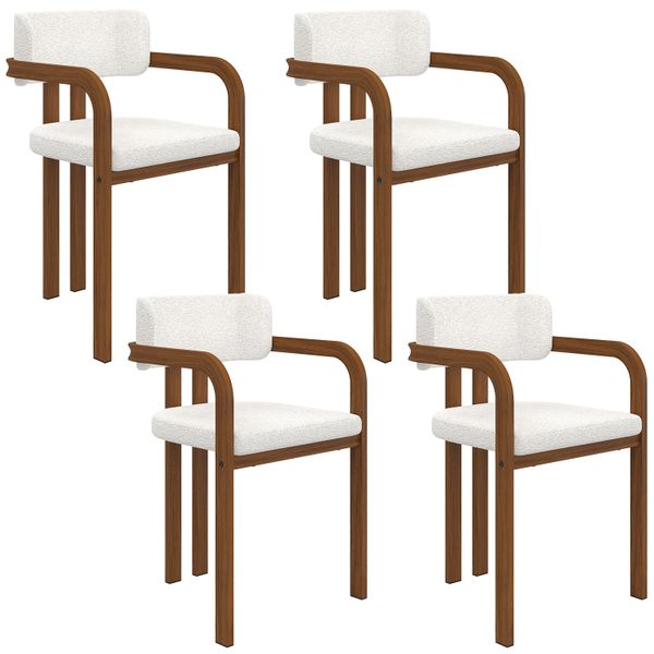 Chaises Elsa avec accoudoirs bouclette pieds effet noyer - lot de 4