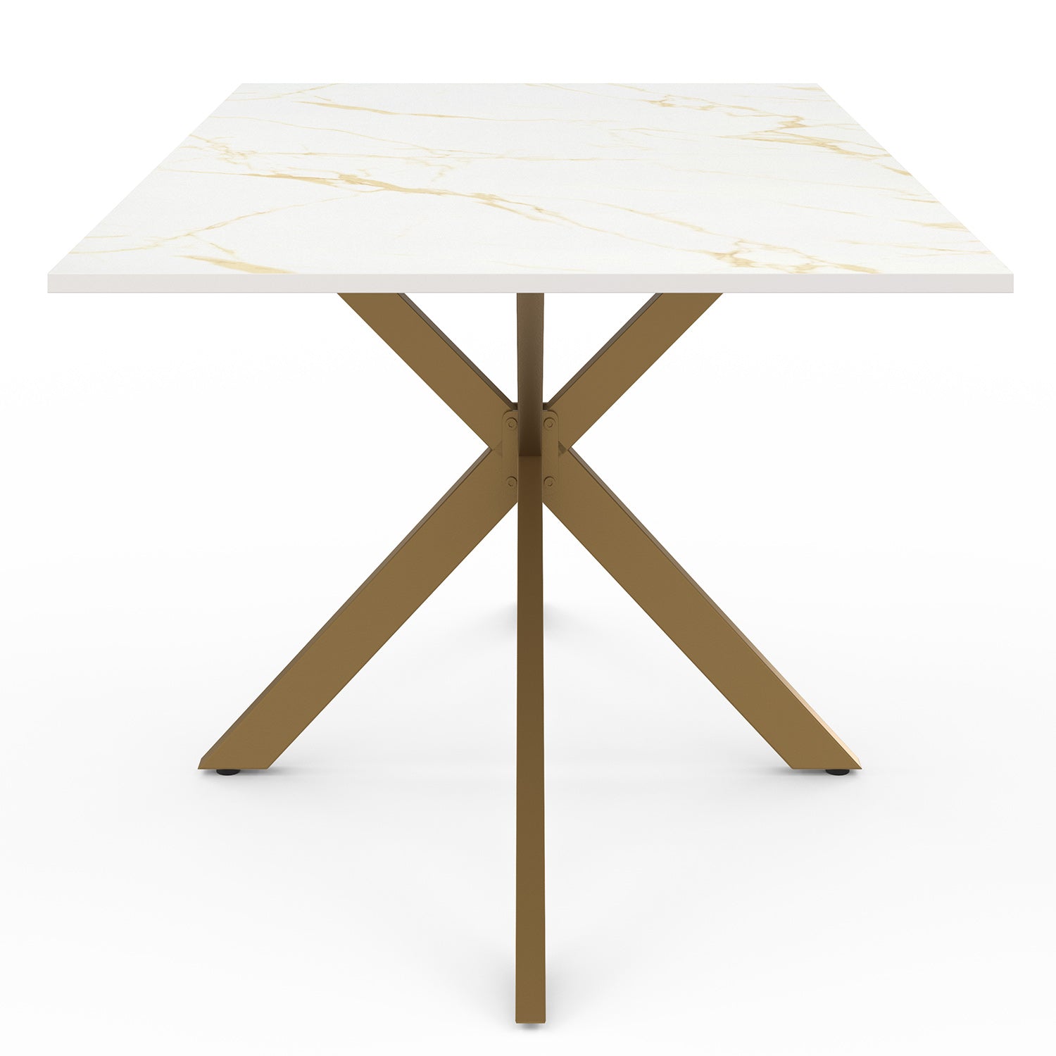 Table repas Glam plateau extensible 160-200cm effet marbre blanc et pieds croisés dorés