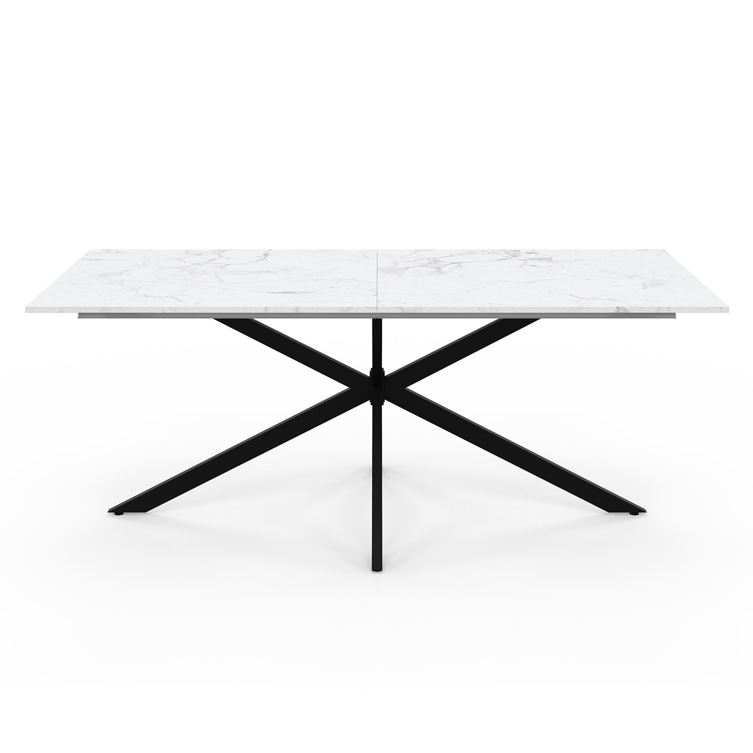 Table repas Glam plateau extensible 200-240cm effet marbre blanc et pieds croisés noirs