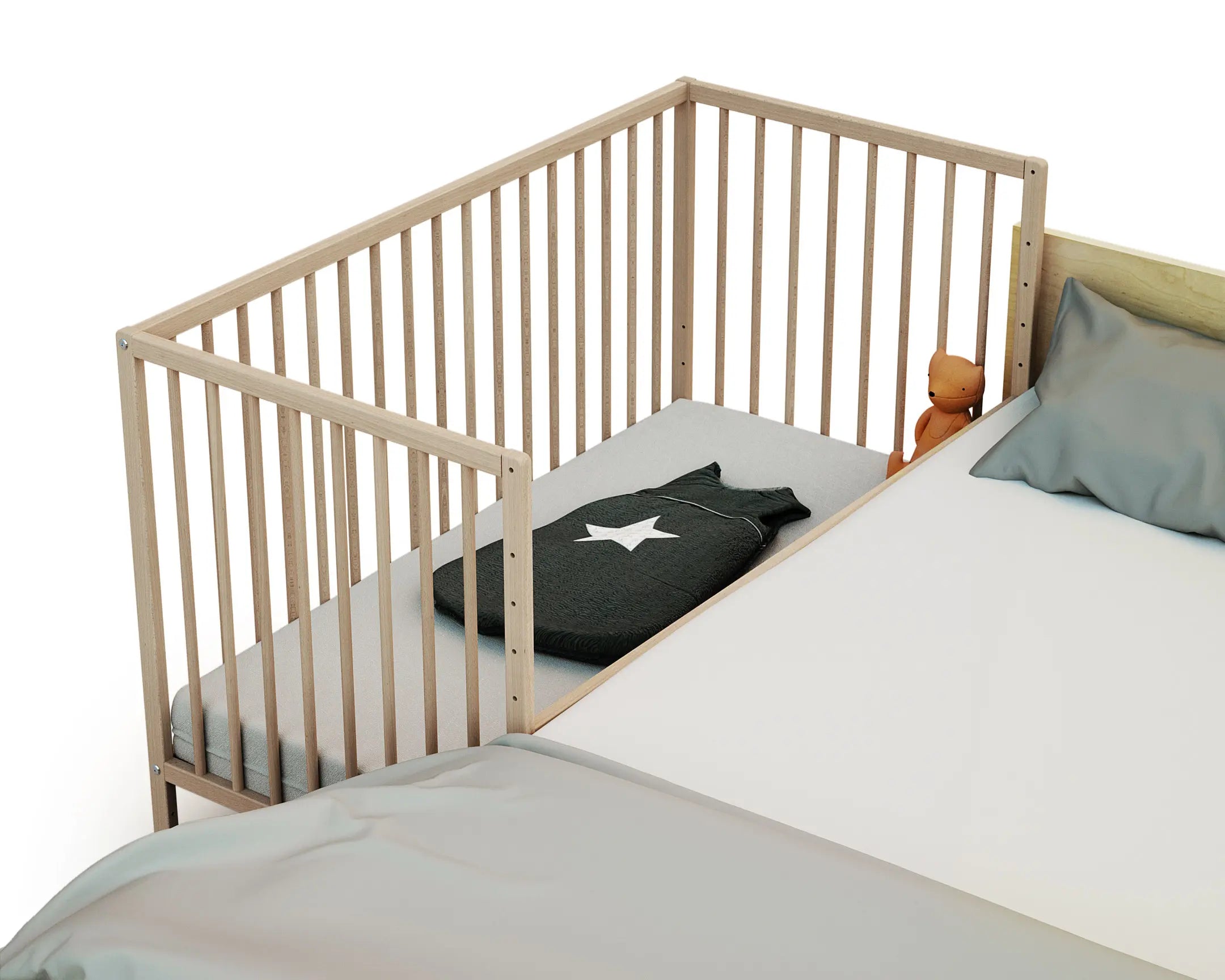 Lit bébé cododo en bois Hêtre Brut 60 x 120 cm