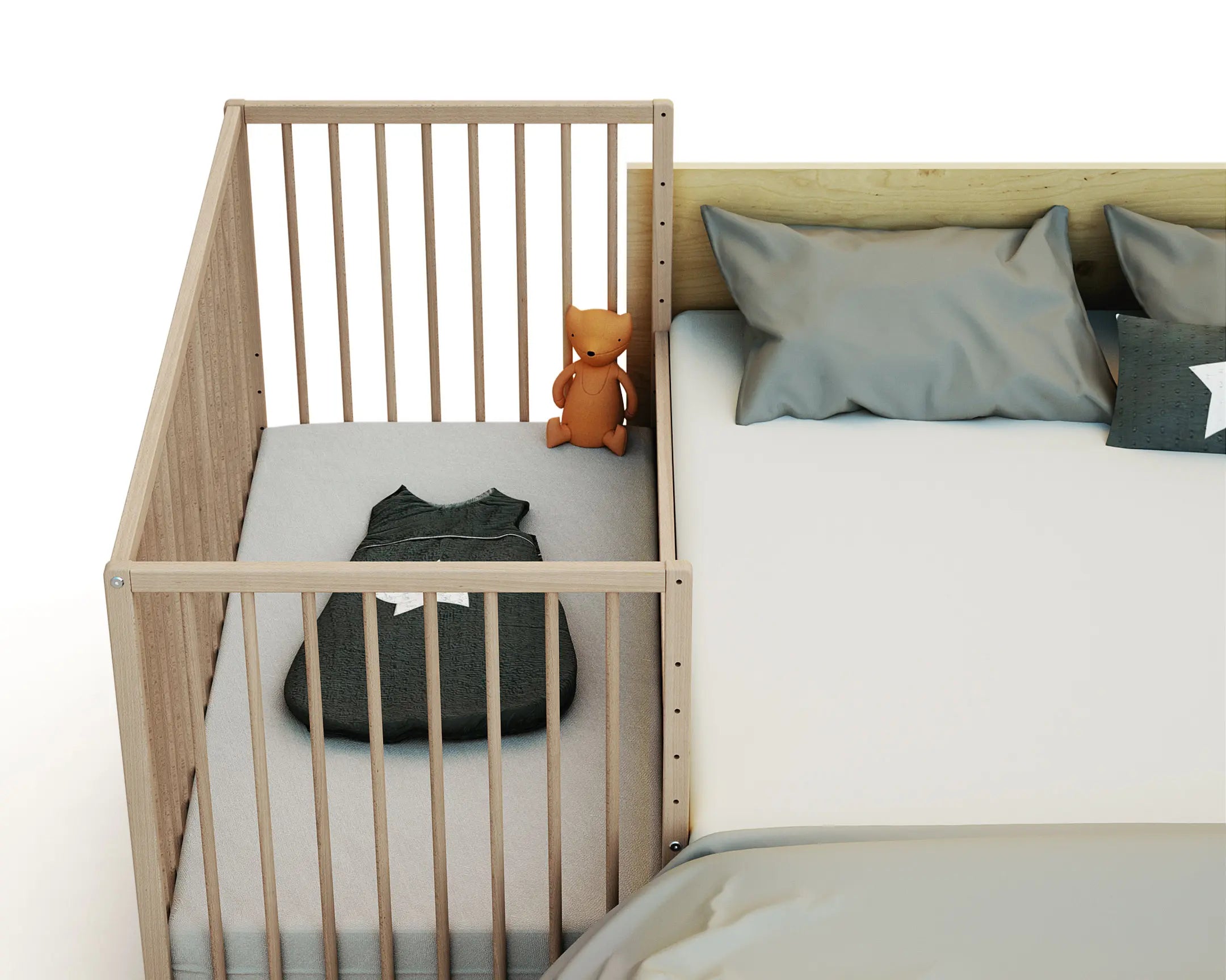 Lit bébé cododo en bois Hêtre Brut 60 x 120 cm