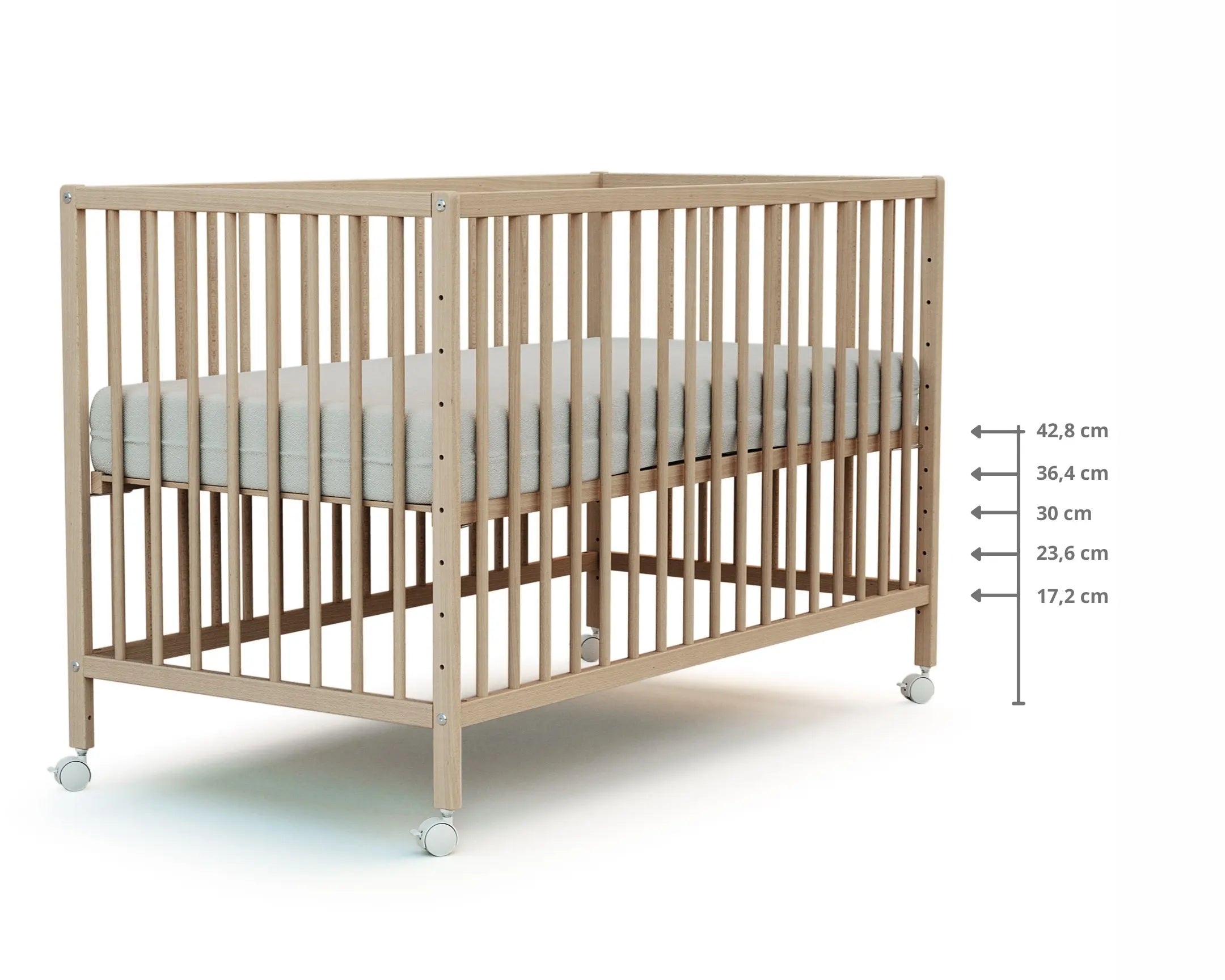 Lit bébé cododo en bois Hêtre Brut 60 x 120 cm