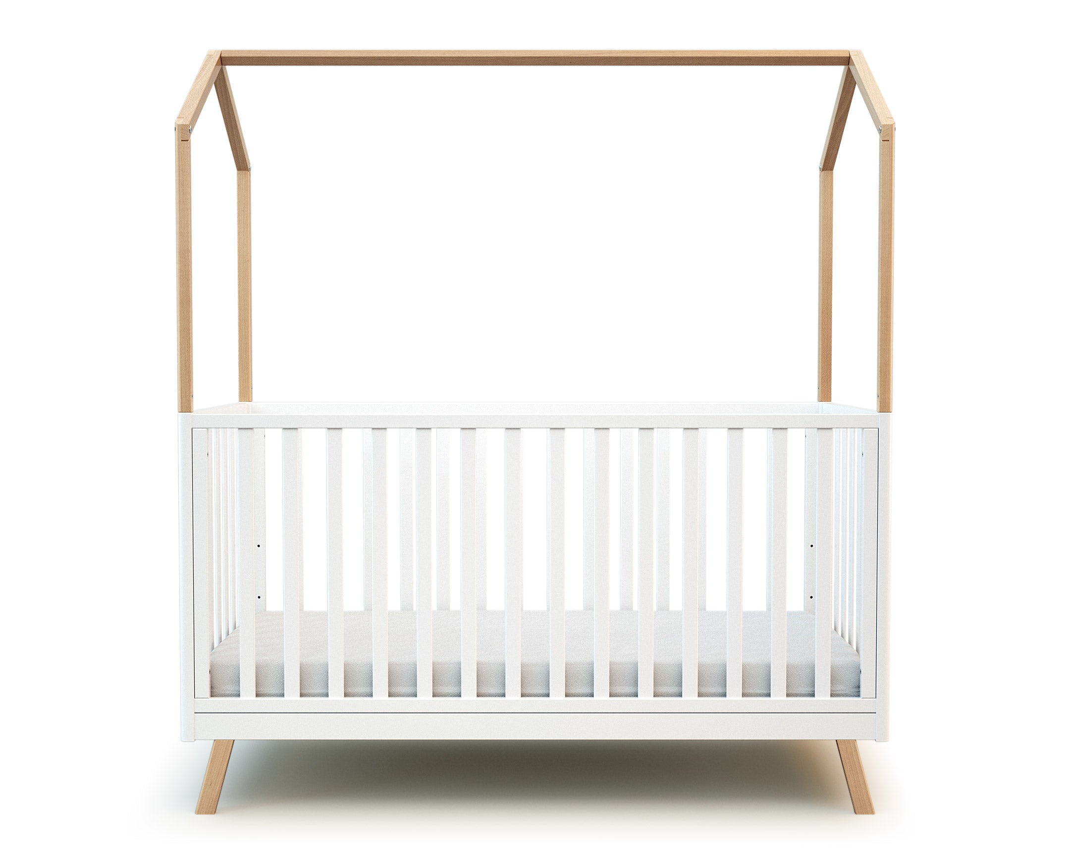 Lit cabane bébé évolutif en bois KASA Blanc et Hêtre Verni 70 x 140 cm