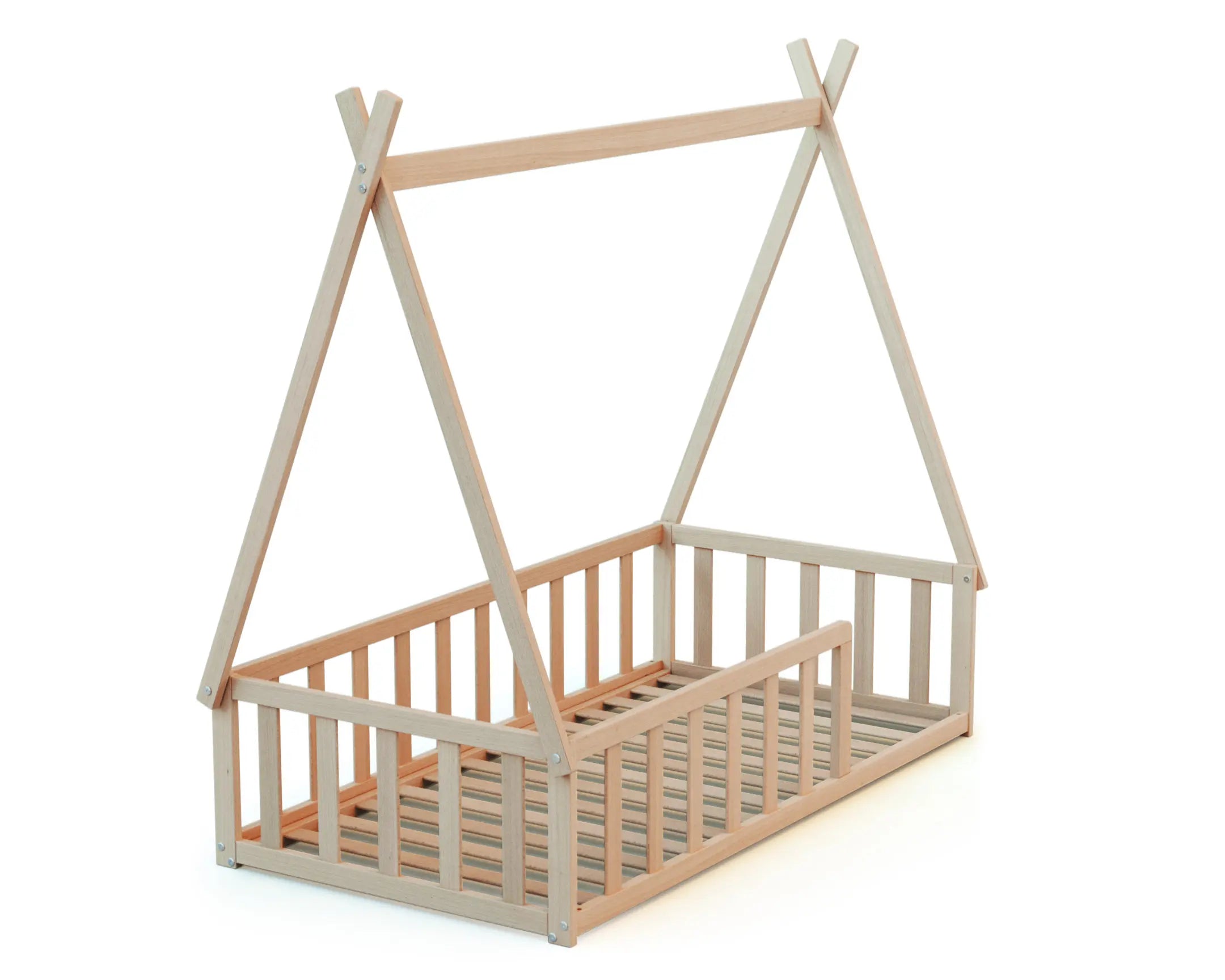 Lit Tipi au sol 70 x 140 en bois Hêtre Brut