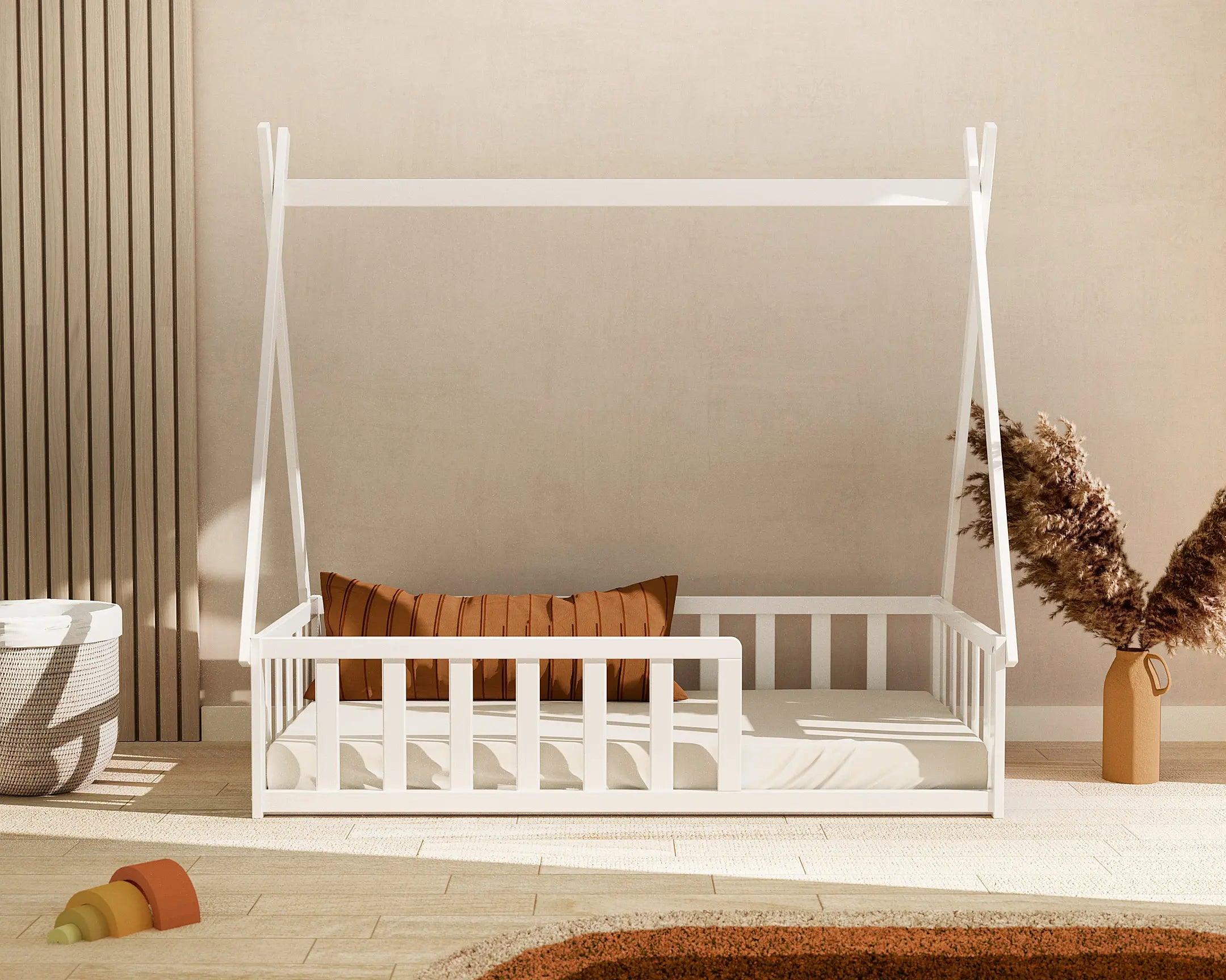 Lit Tipi au sol 70 x 140 en bois Blanc