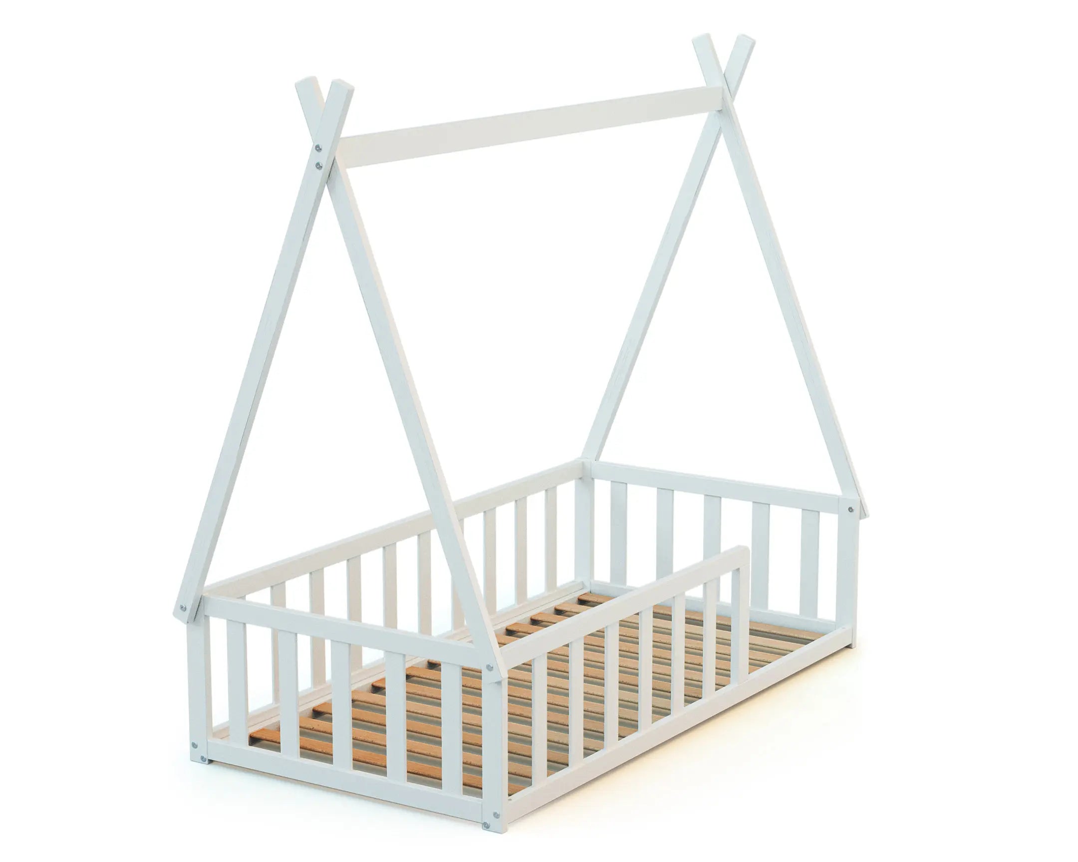 Lit Tipi au sol 70 x 140 en bois Blanc