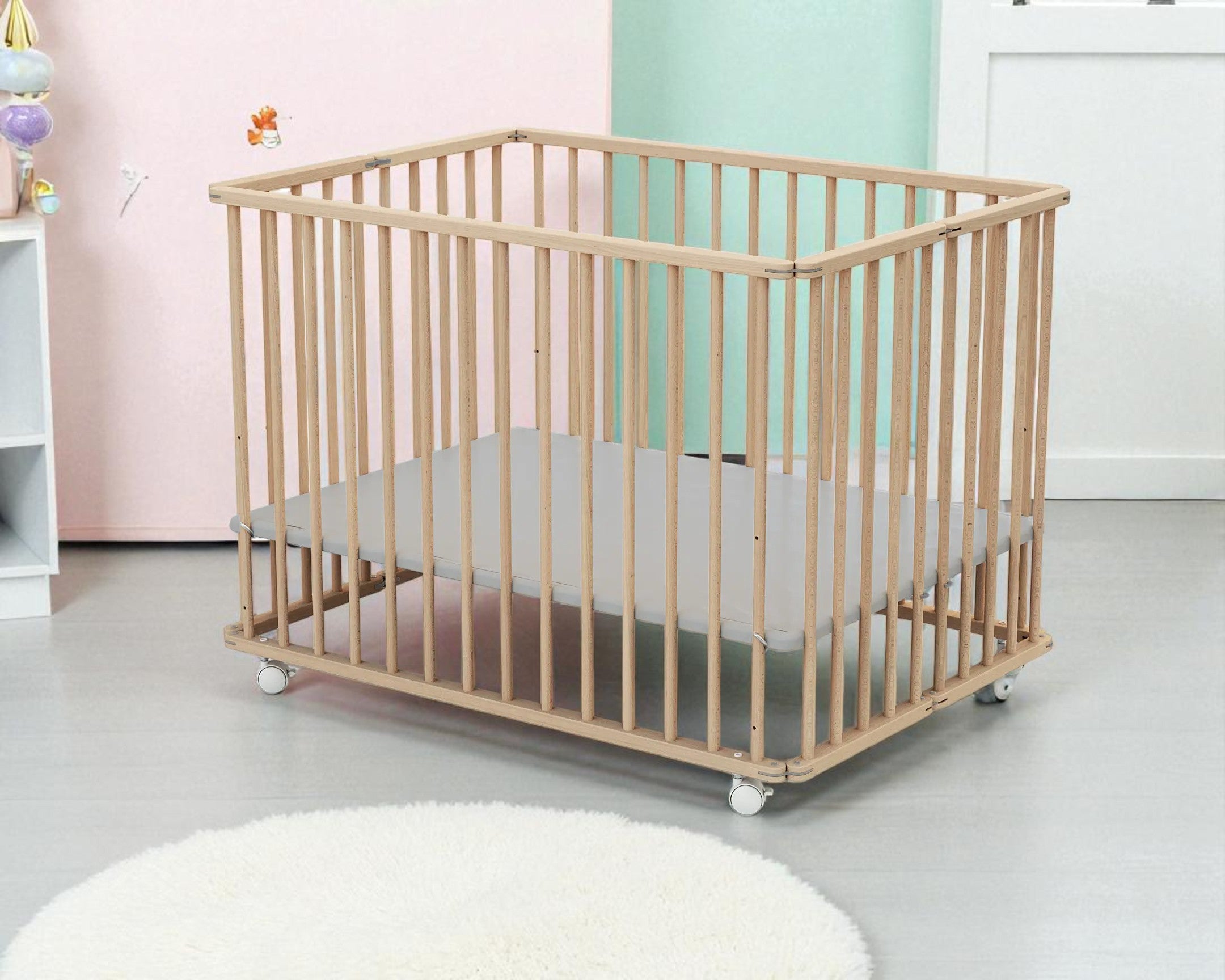 Parc bébé pliant en bois Hêtre Brut 100 x 100 cm