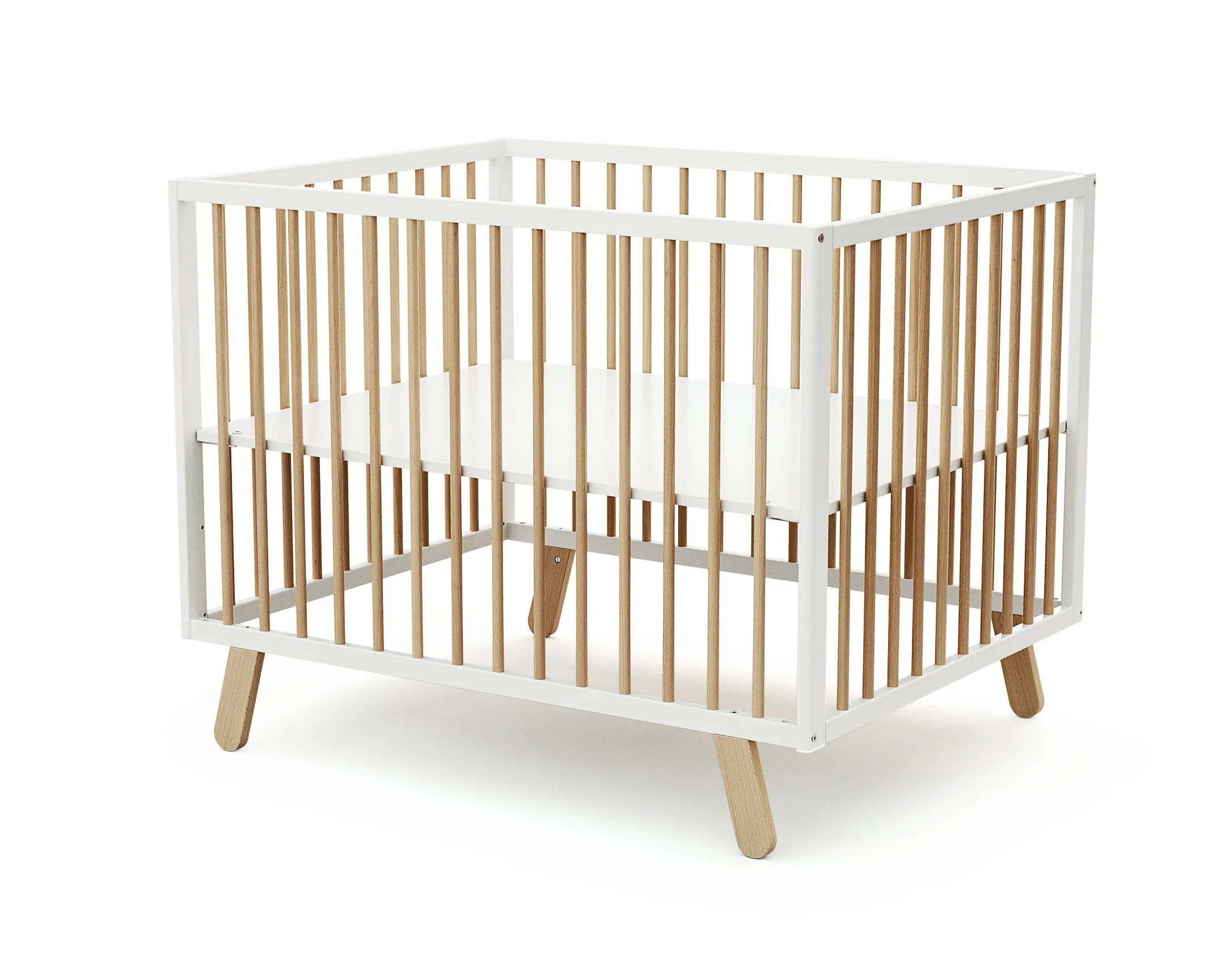 Parc bébé en bois PIRATE Blanc et Hêtre Verni 80 x 100 cm