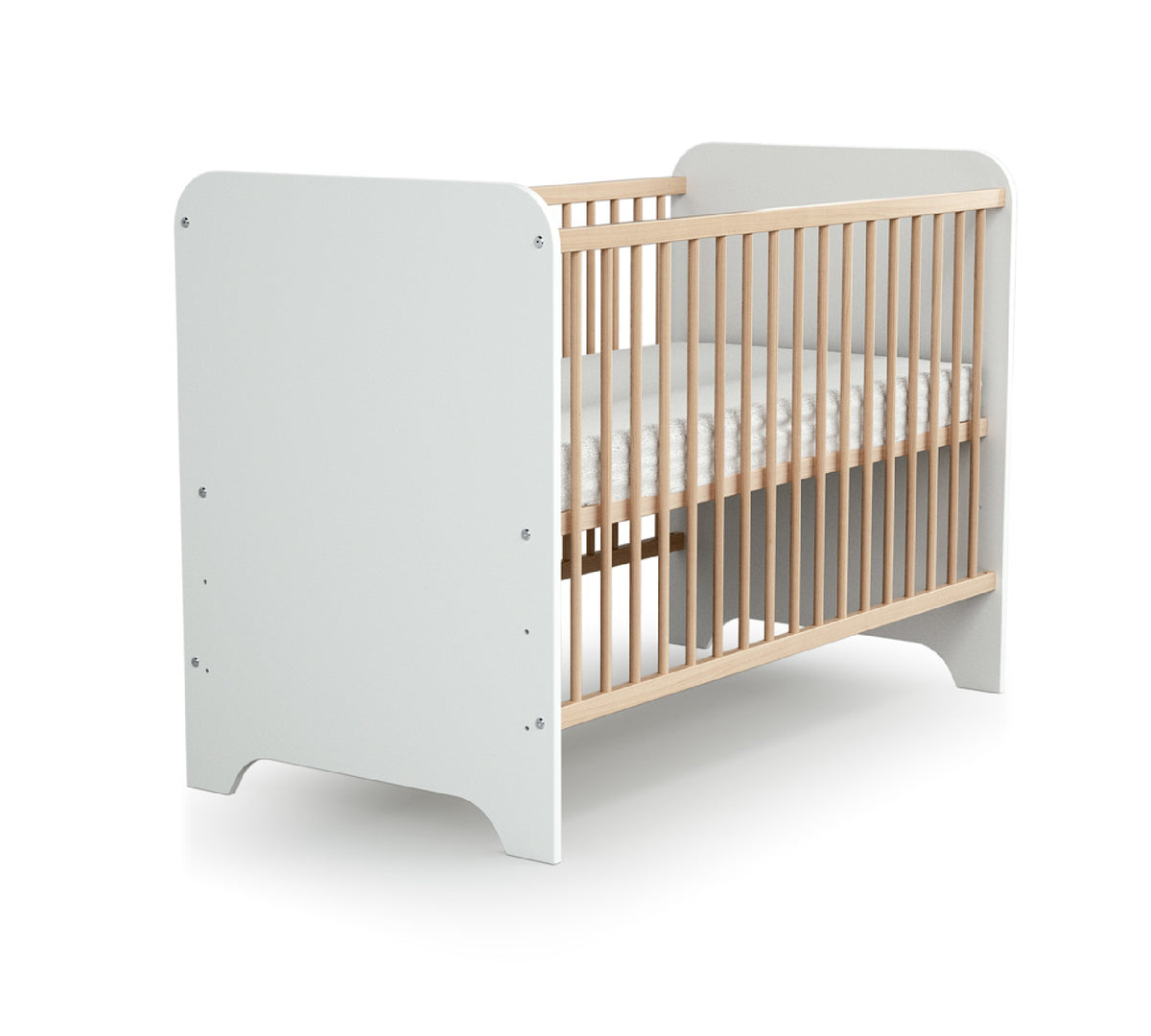 Lit bébé en bois CARROUSEL Blanc et Hêtre Verni 60 x 120 cm