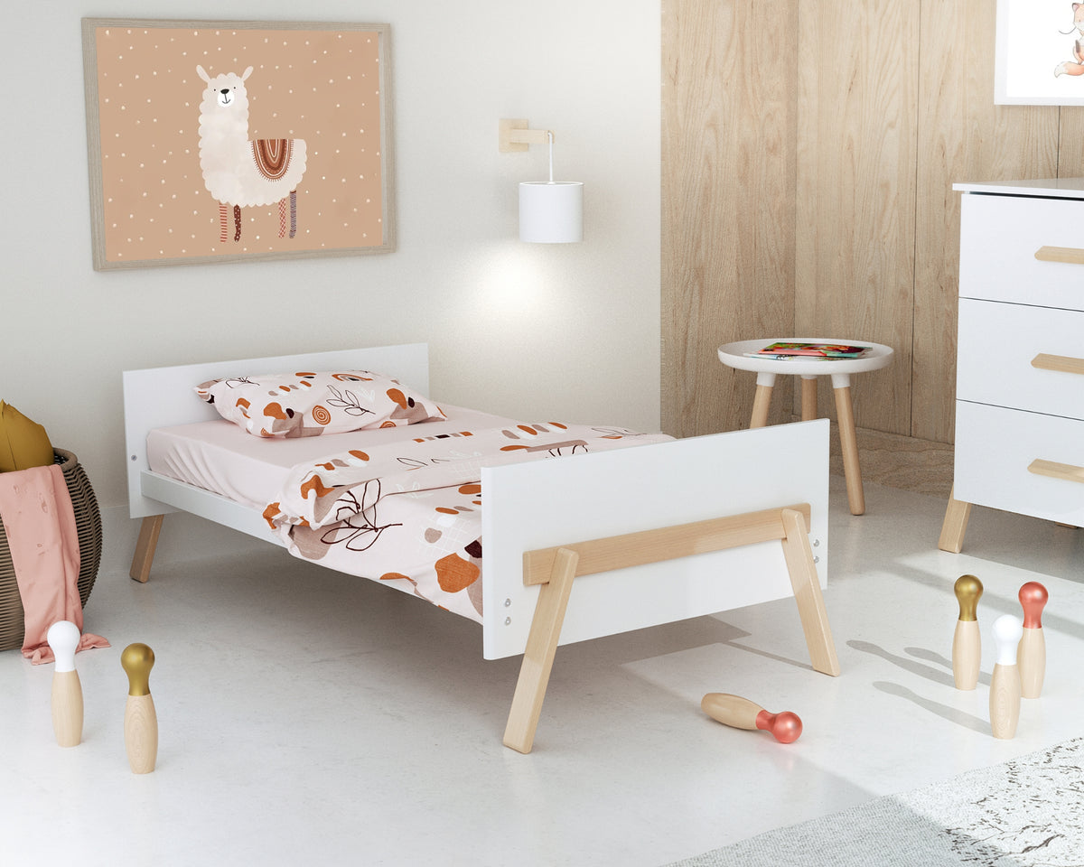 Lit bébé évolutif en bois CANAILLE Blanc et hêtre verni 70 x 140 cm