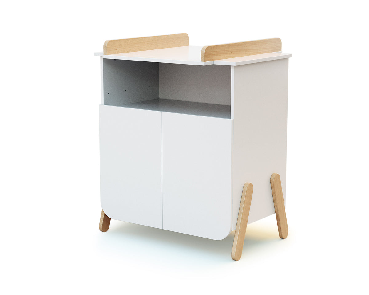 Meuble à langer 2 portes, 1 niche en bois PIRATE Blanc et Hêtre