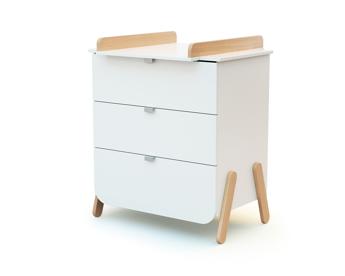 Commode à langer 3 tiroirs en bois PIRATE Blanc et Hêtre