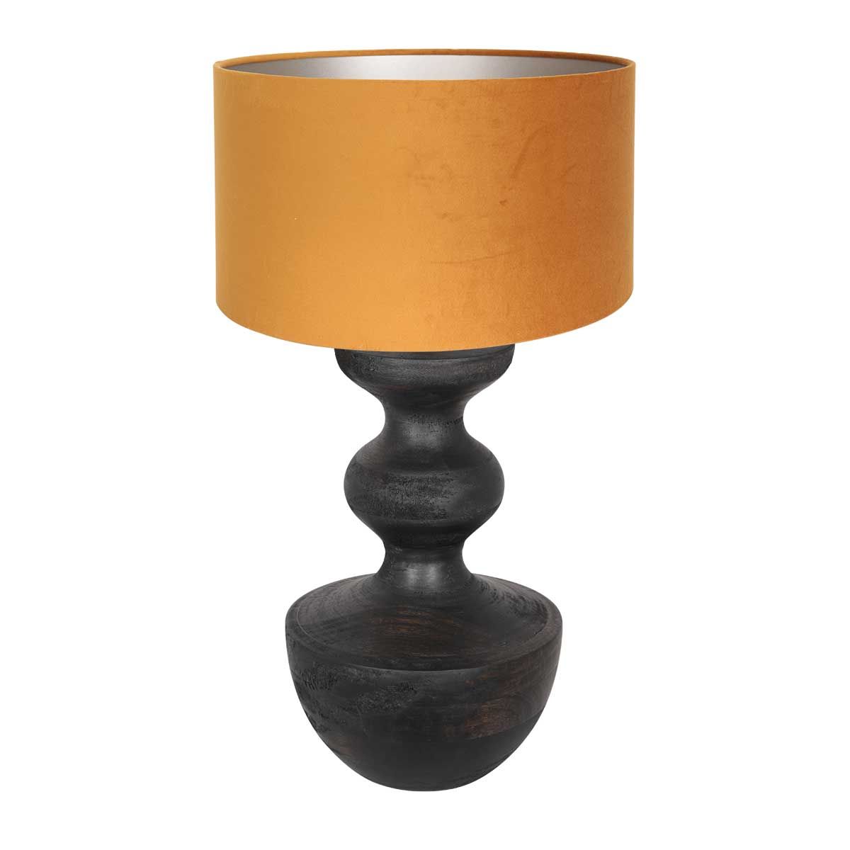 Lampe de table en bois noir avec abat-jour en velours doré