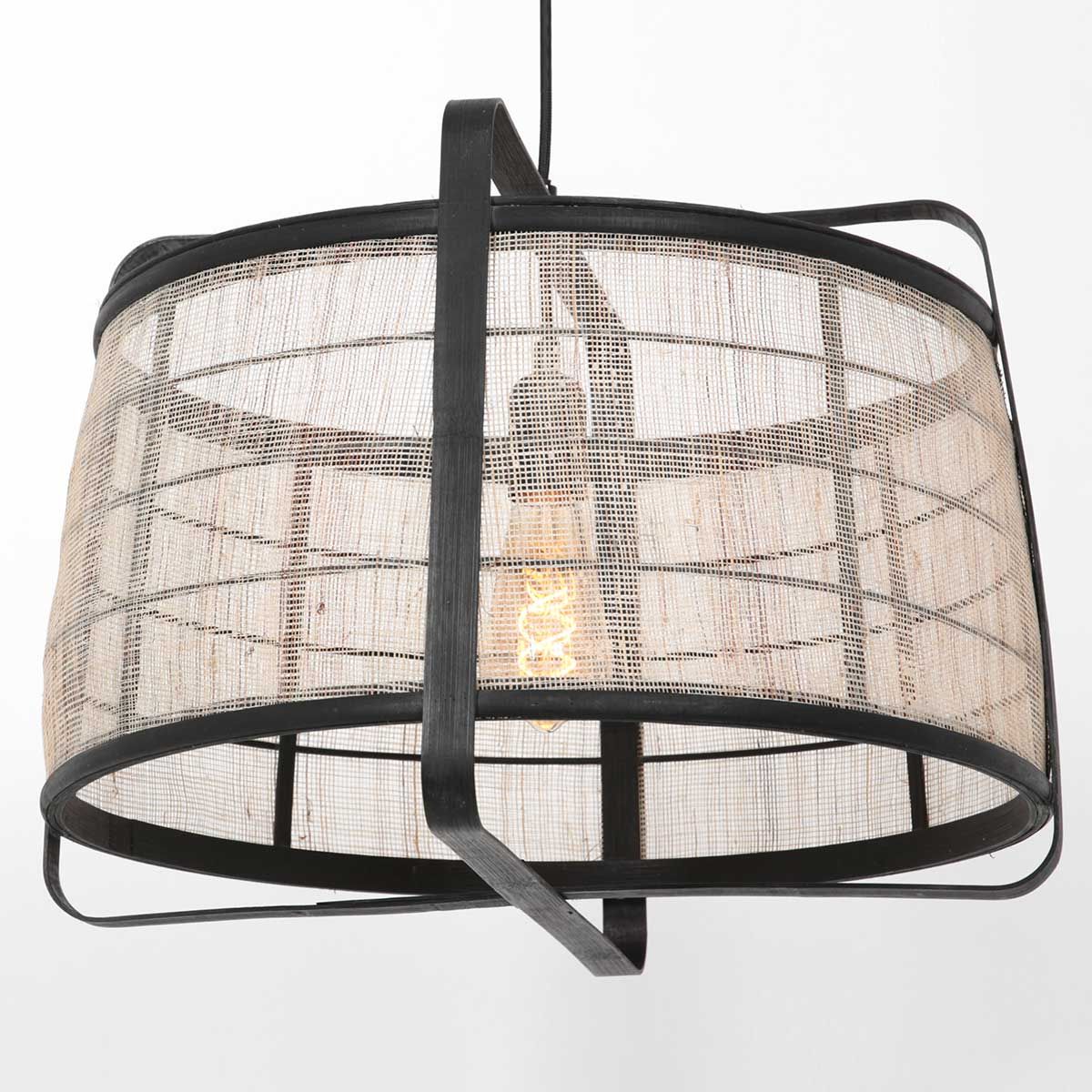 Lampe suspension noire bois tissus - Capos