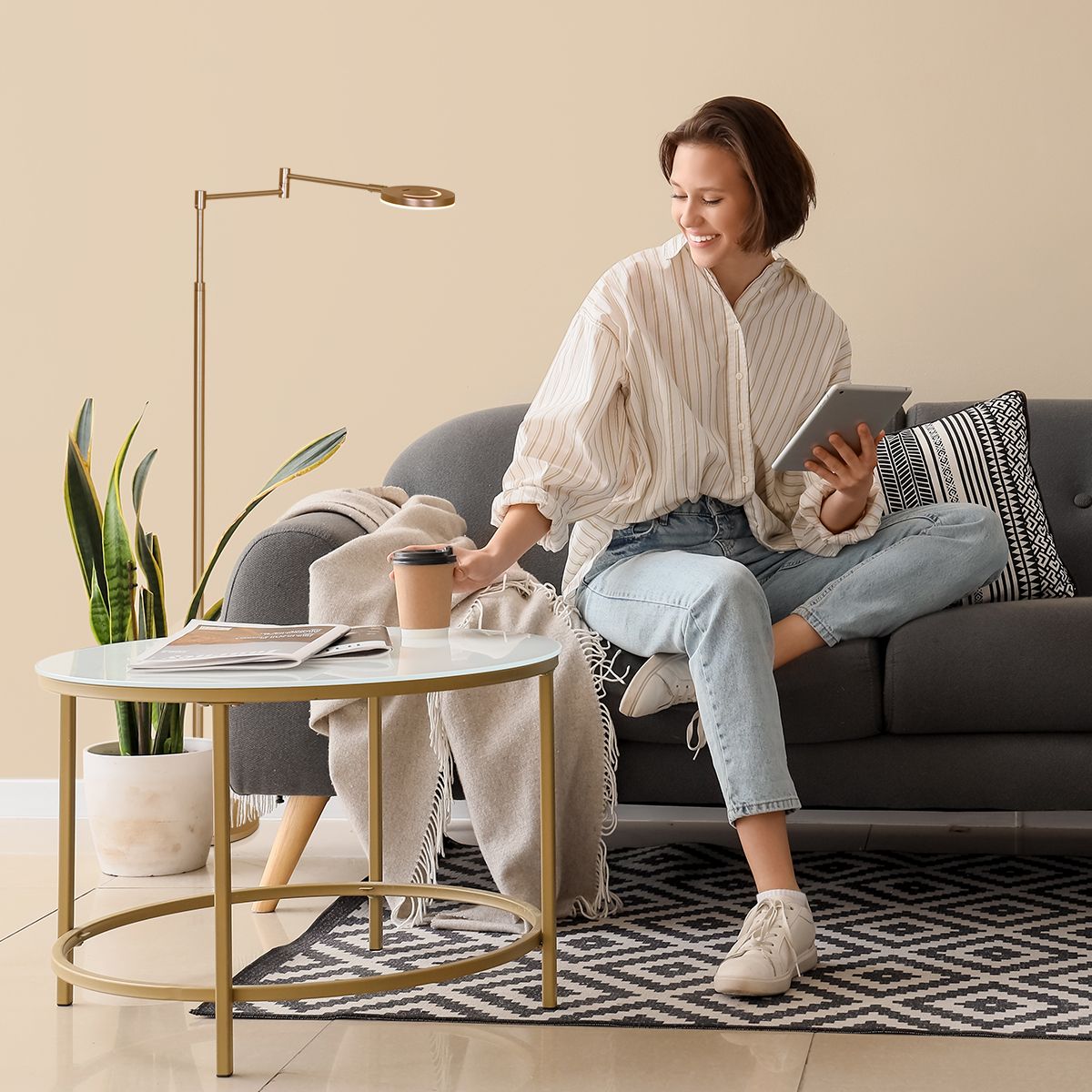 Lampadaire bronze rechargeable - Soleil