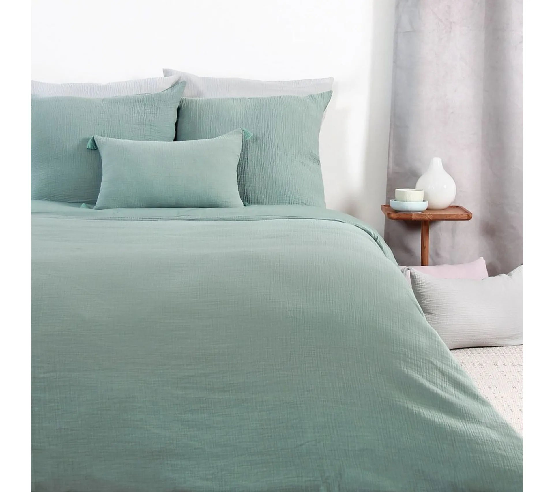 Housse de couette + 2 taies d'oreiller 63x63 Gaze de Coton Amande