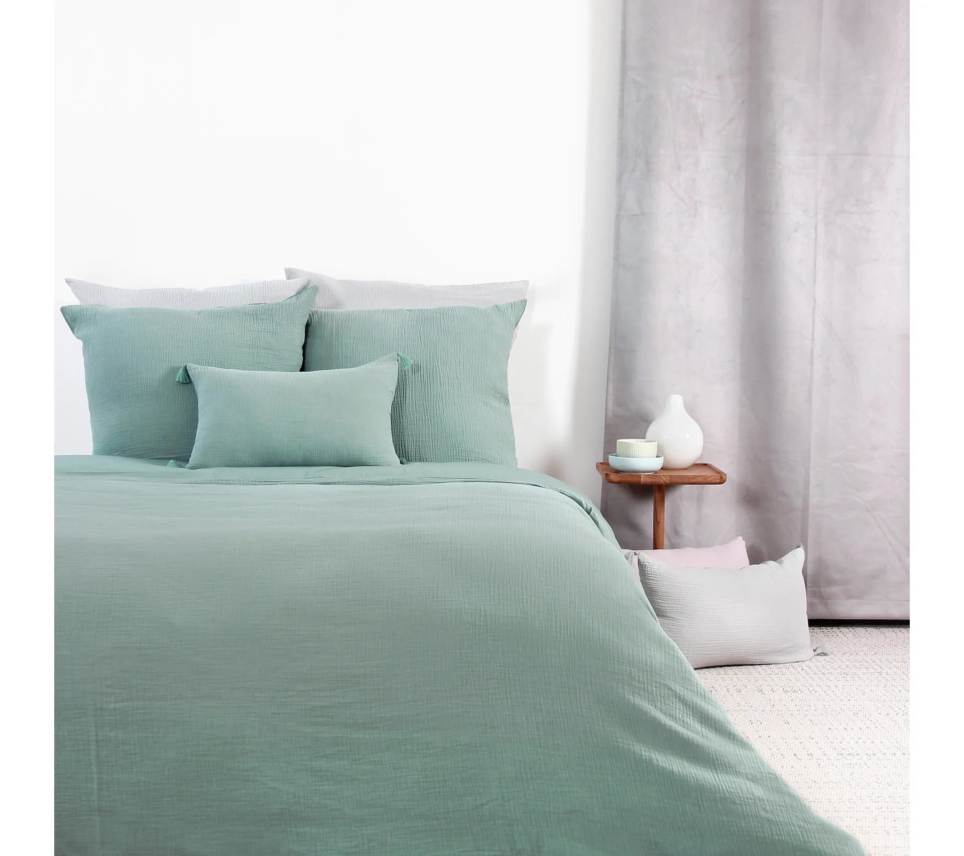 Housse de couette + 2 taies d'oreiller 63x63 Gaze de Coton Amande