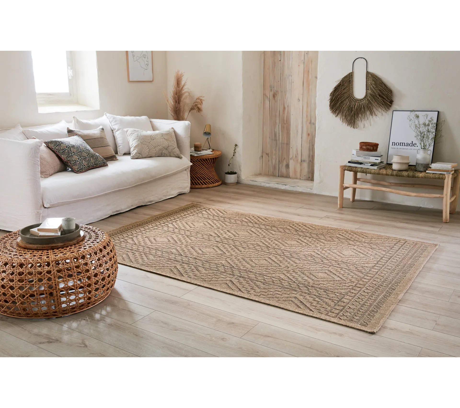 Tapis effet jute naturel motifs géométriques marron - Nature