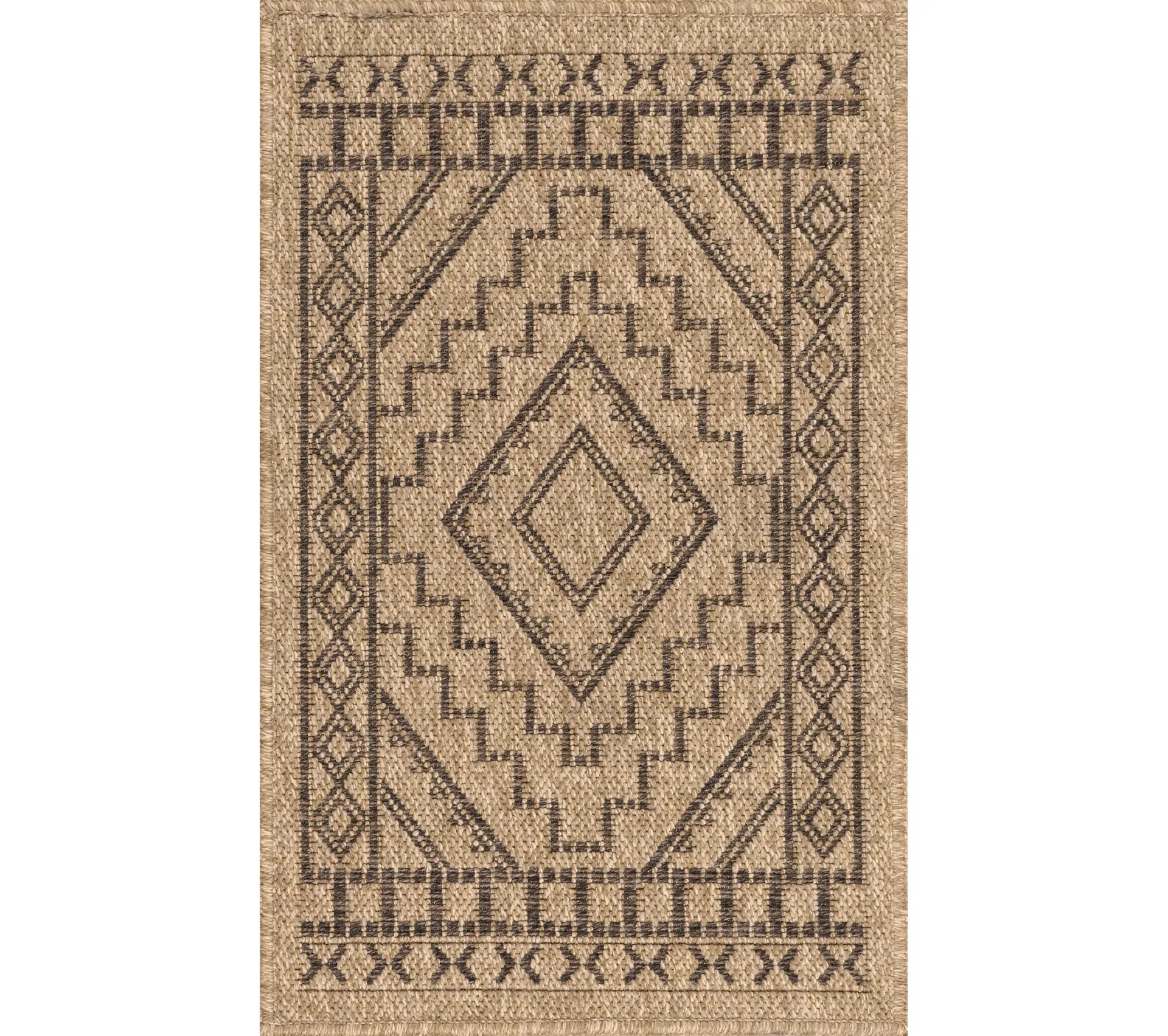Tapis effet jute naturel motifs géométriques marron - Nature