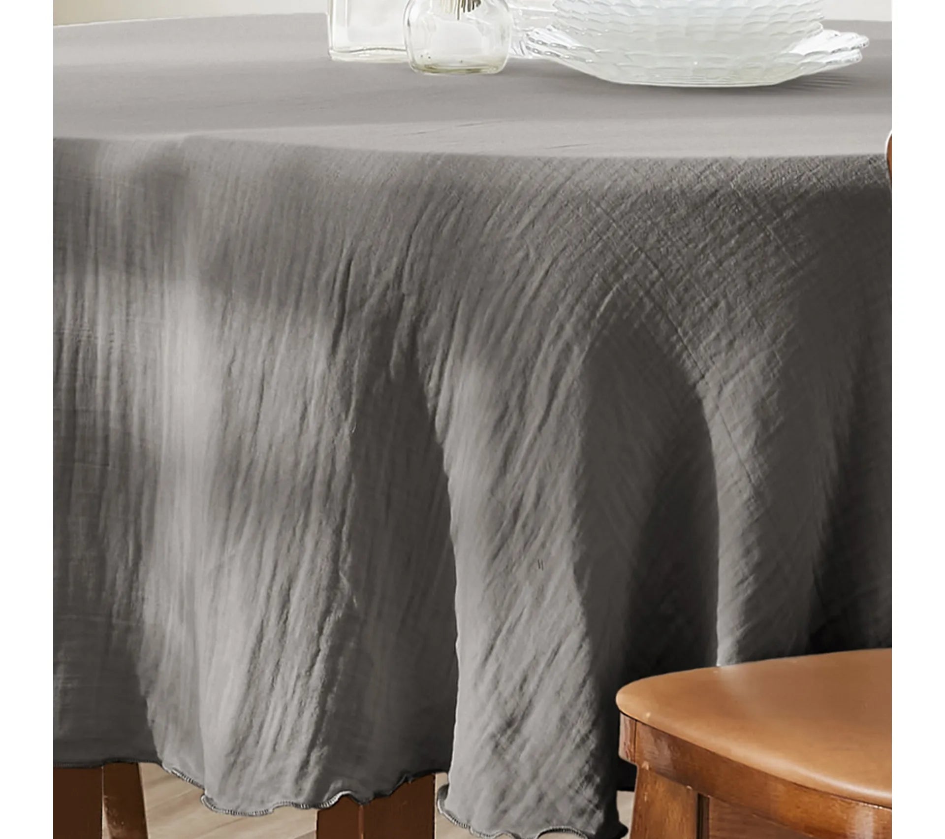 Nappe ronde - 180x180 cm - Gaze de Coton - Granit