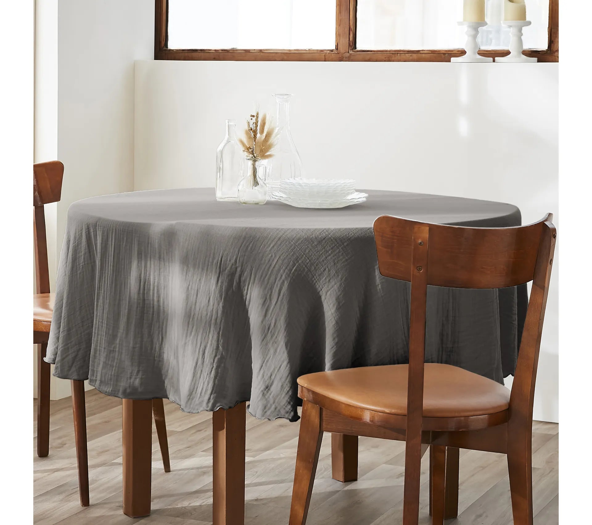 Nappe ronde - 180x180 cm - Gaze de Coton - Granit