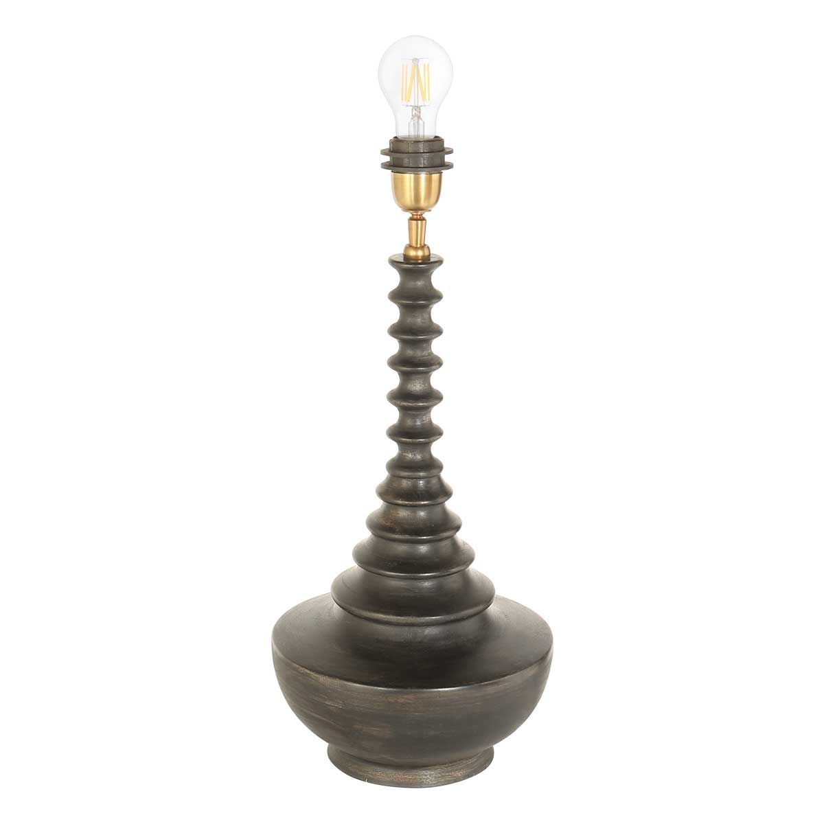 Lampe de table base en bois avec abat-jour en bambou clair/noir