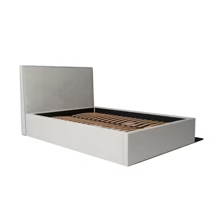 Lit coffre avec Tête - Blanc Cassé - Tissu Bouclé - Emma