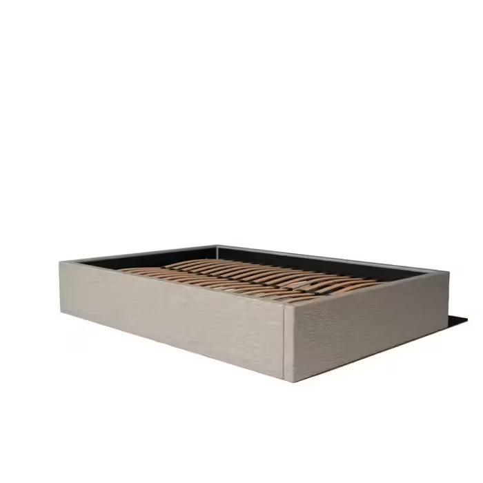 Lit coffre sans Tête - Beige - Tissu Bouclé - Emma