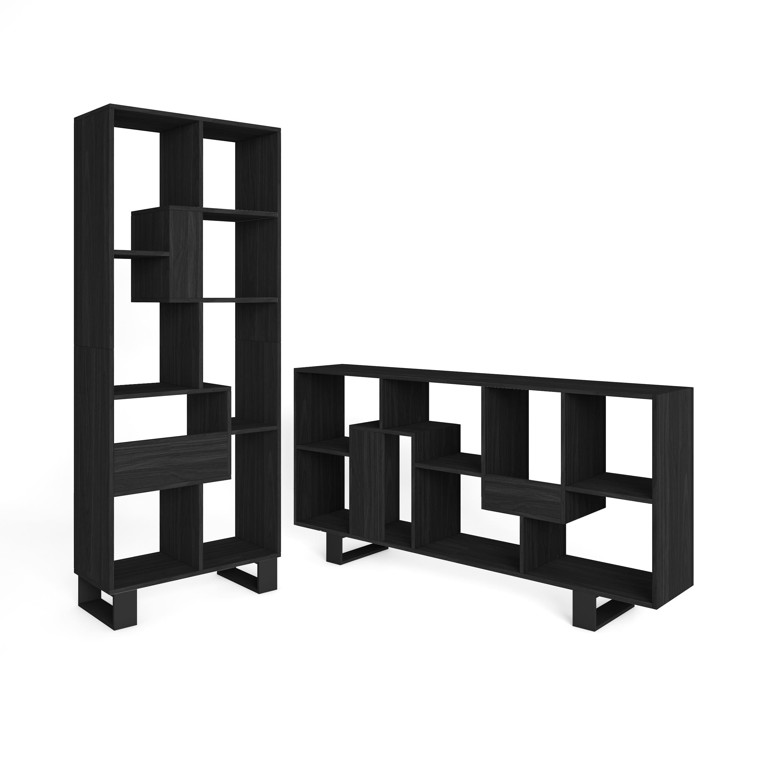 Étagère bibliothèque 174x67x31cm, horizontal ou vertical Design industriel Noir