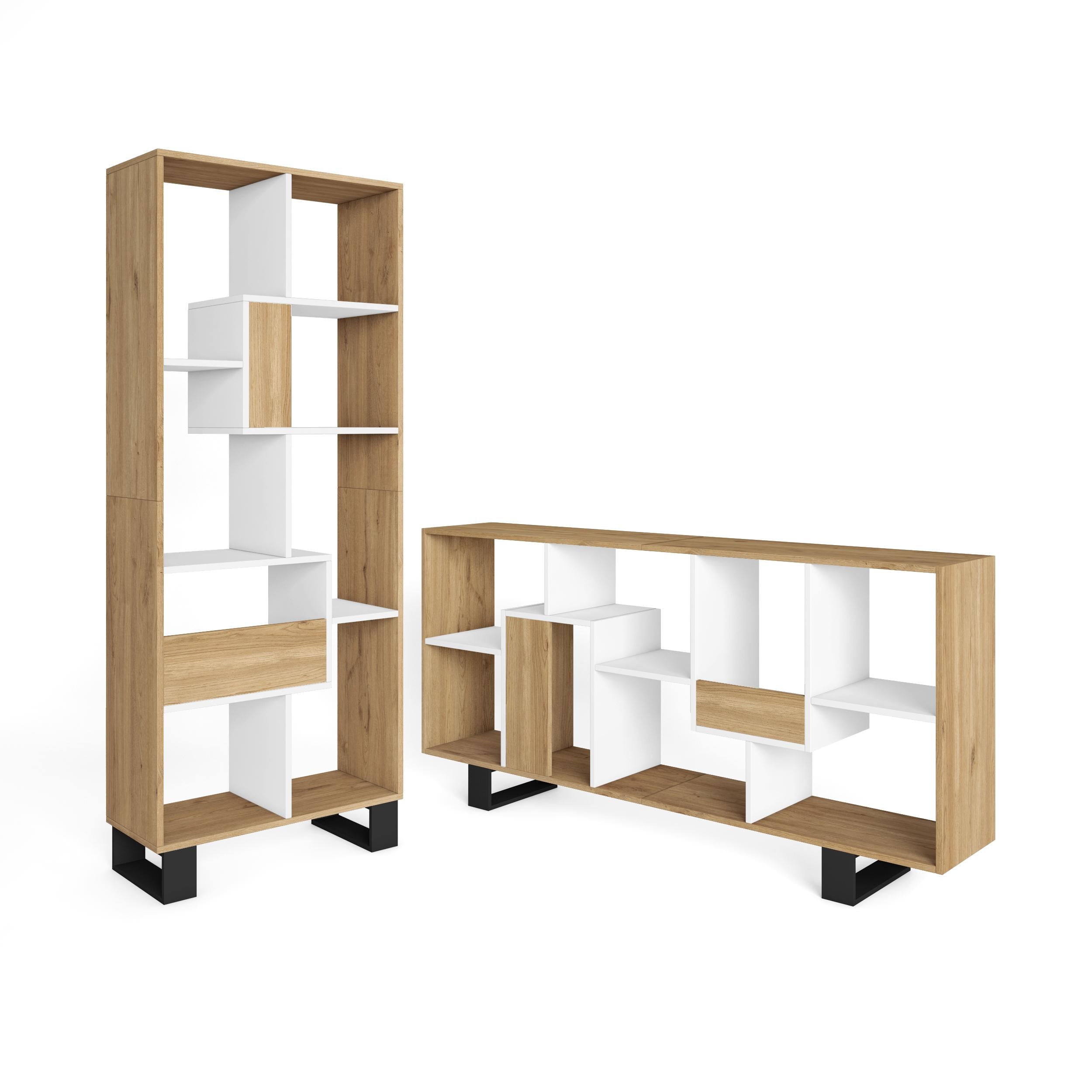 Étagère bibliothèque 174x67x31cm, horizontal ou vertical Design industriel Chêne et blanc