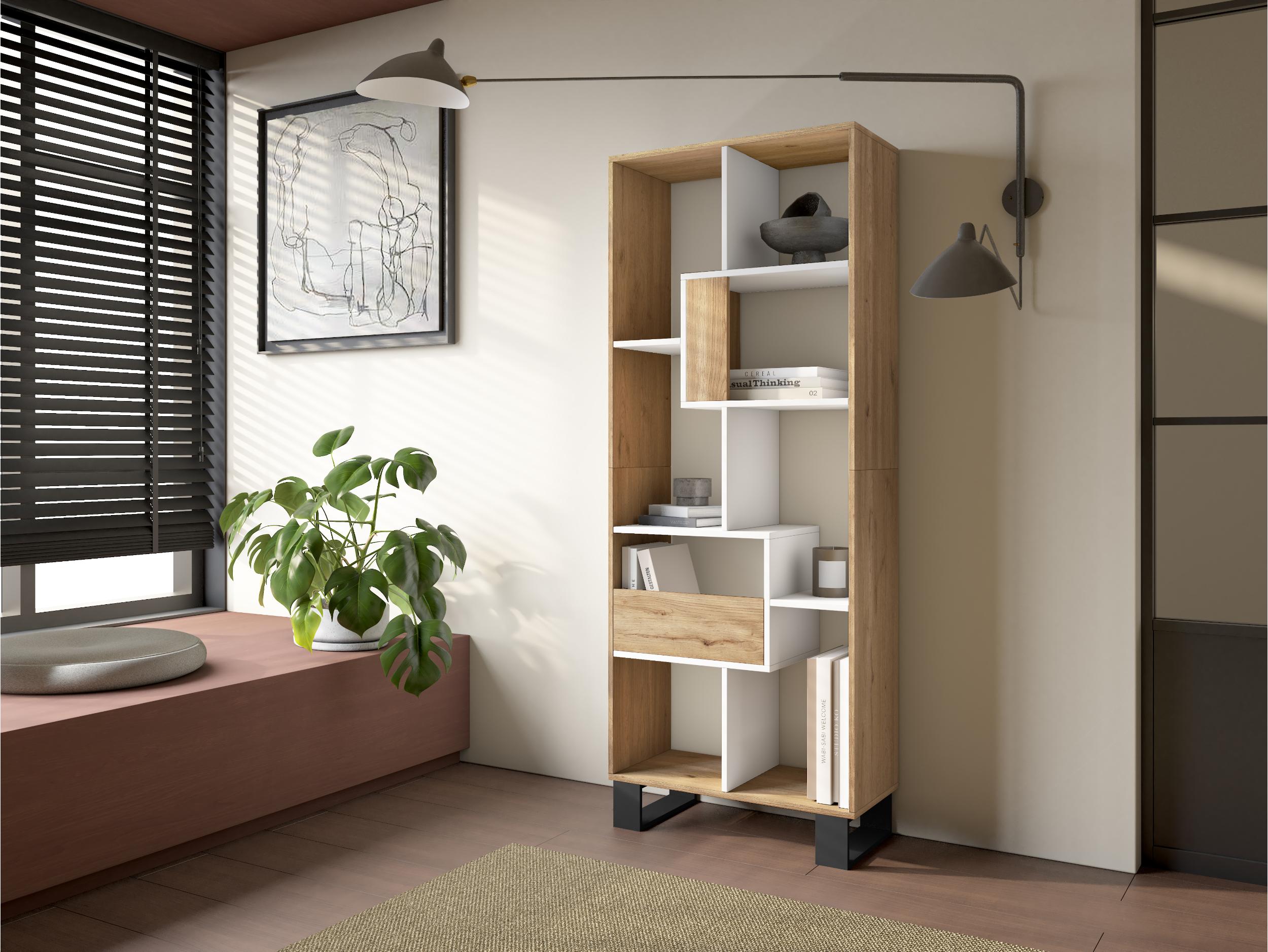 Étagère bibliothèque 174x67x31cm, horizontal ou vertical Design industriel Chêne et blanc