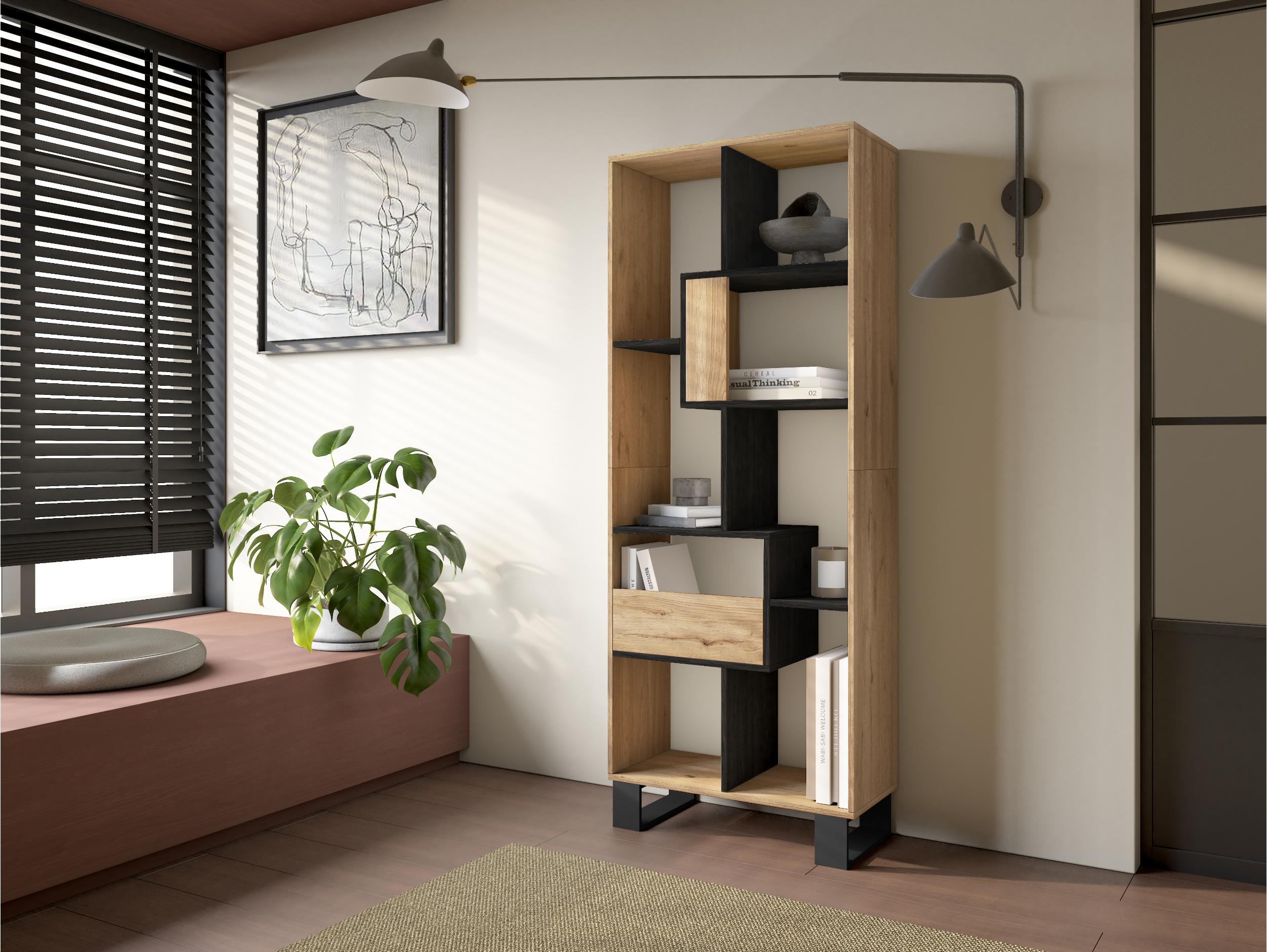Étagère bibliothèque 174x67x31cm, horizontal ou vertical Design industriel Chêne et Noir