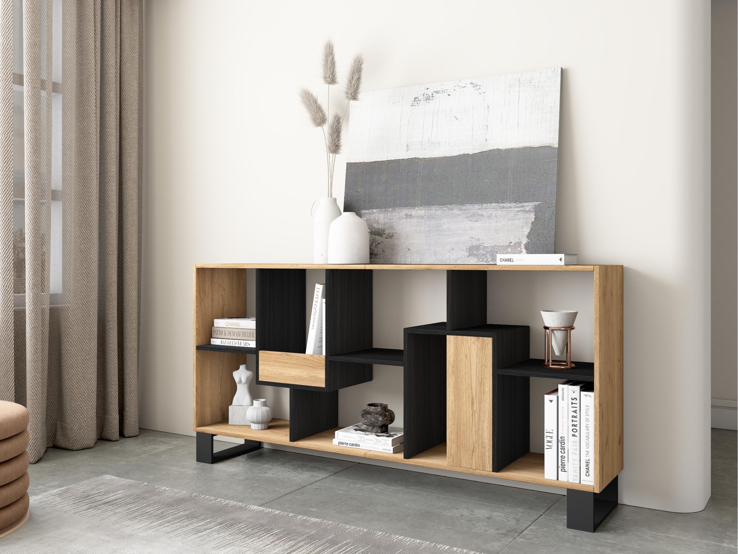 Étagère bibliothèque 174x67x31cm, horizontal ou vertical Design industriel Chêne et Noir